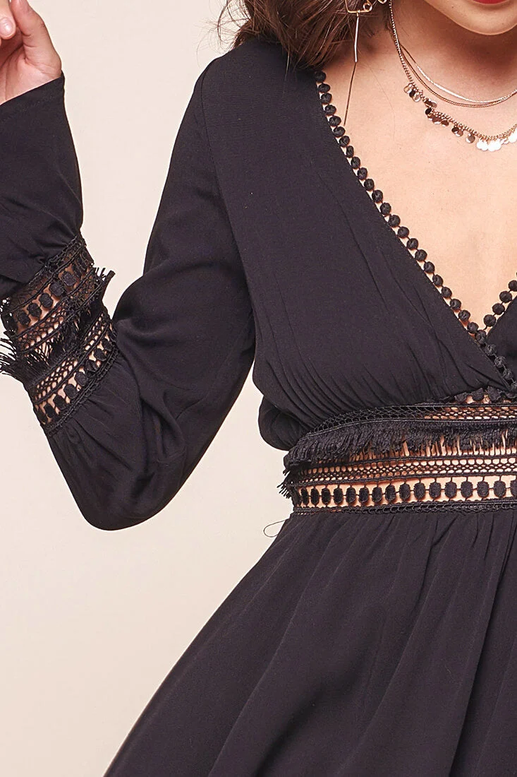 Octavia Deep V Peek-a-Boo Bohemian Fit and Flare Dress Black - Image 5
