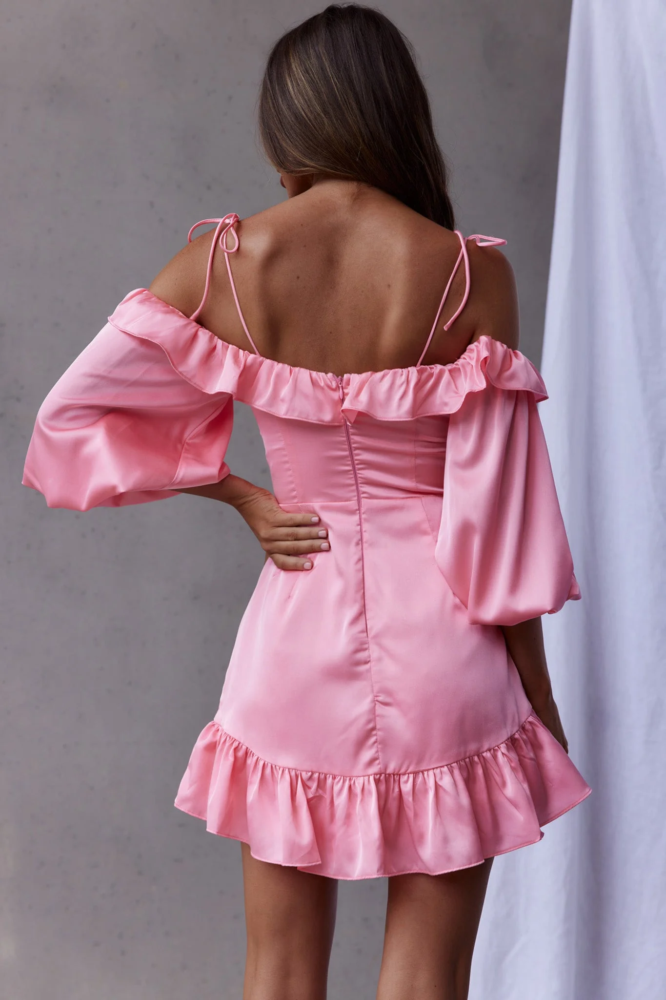 Ode To Love Sweetheart Neckline Balloon Sleeve Dress Pink - Image 2