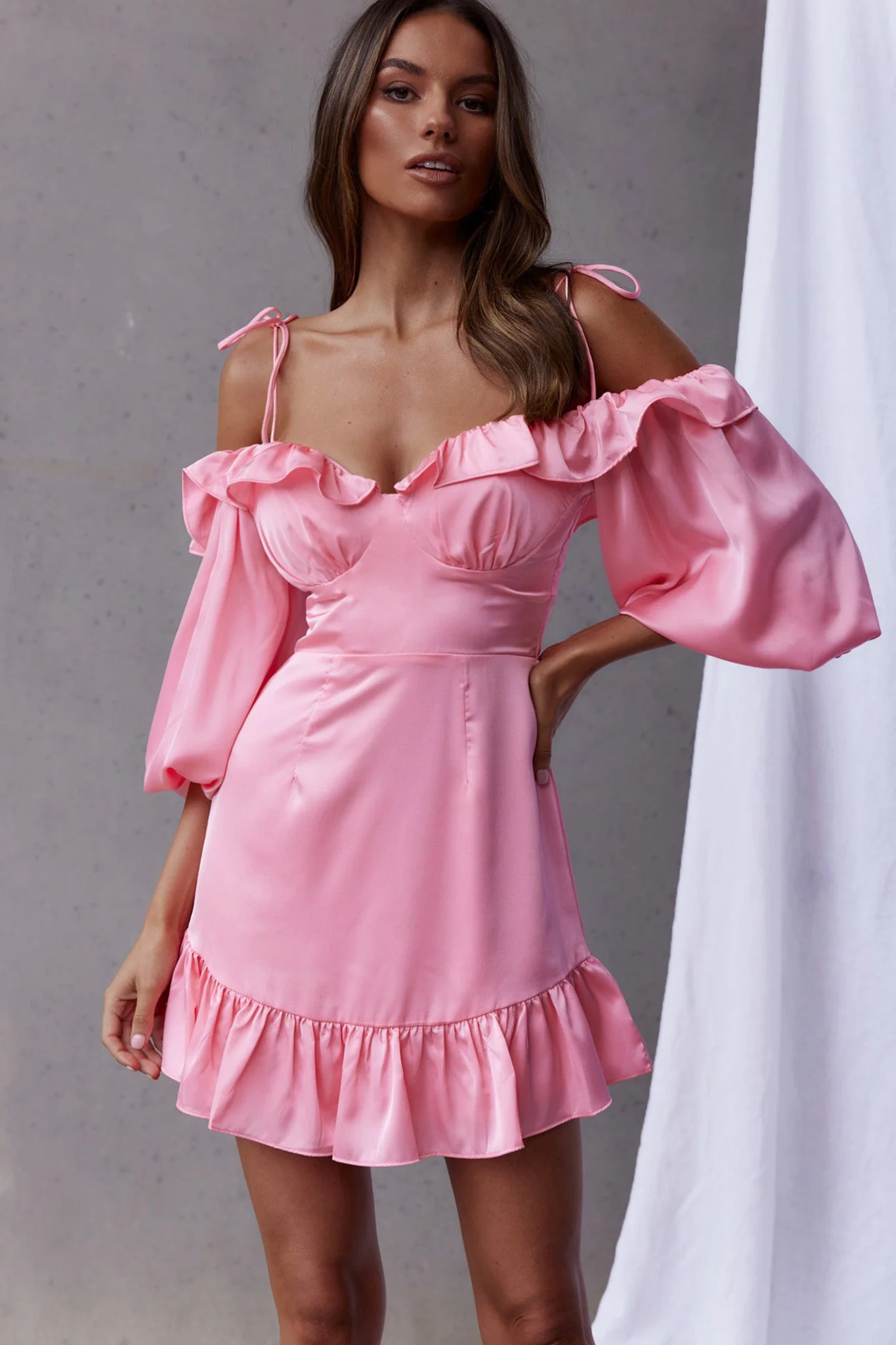 Ode To Love Sweetheart Neckline Balloon Sleeve Dress Pink - Image 5