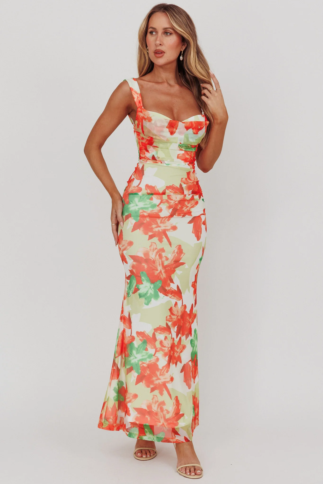 Odelia Sweetheart Mermaid Maxi Dress Print Red - Image 4