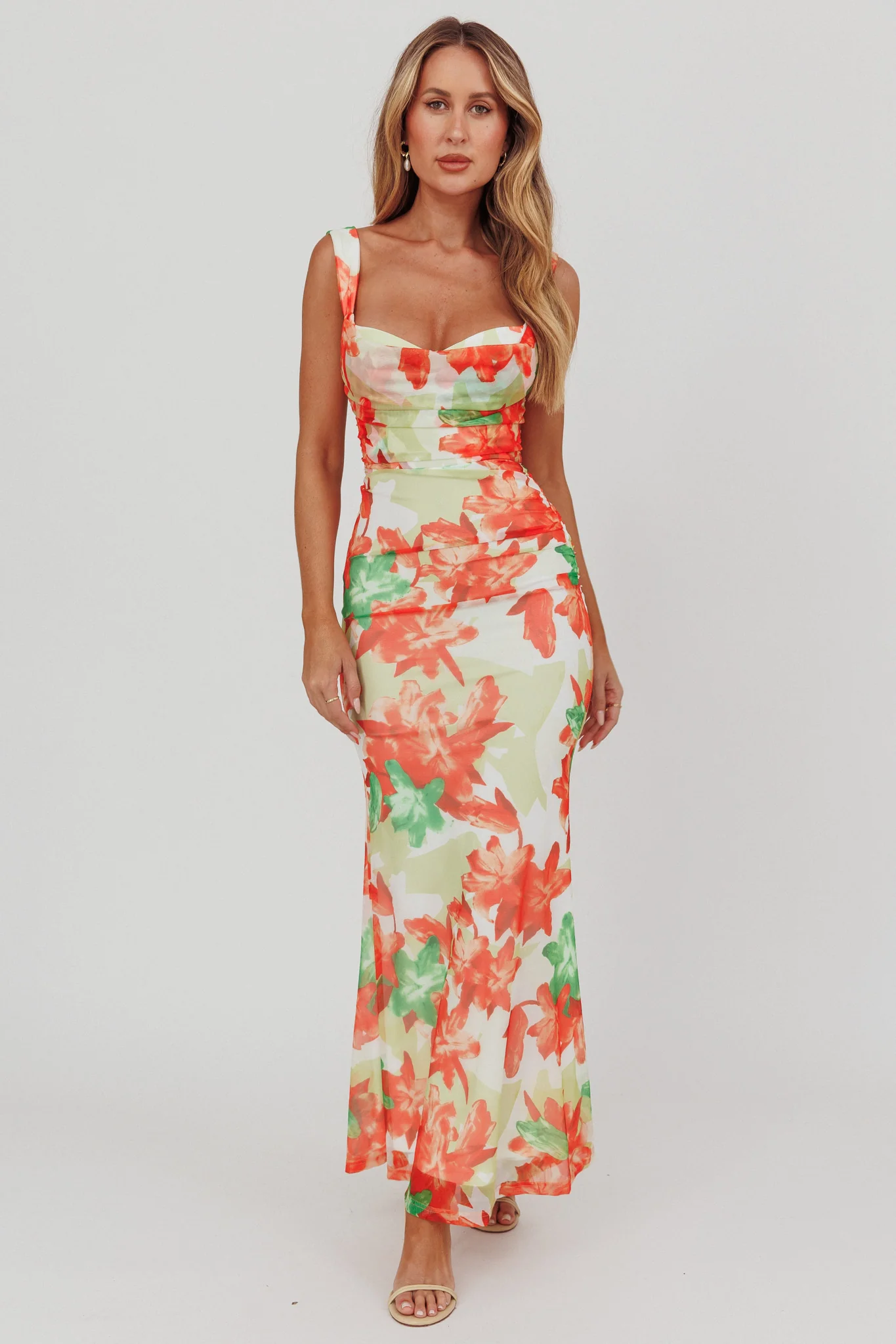 Odelia Sweetheart Mermaid Maxi Dress Print Red - Image 5