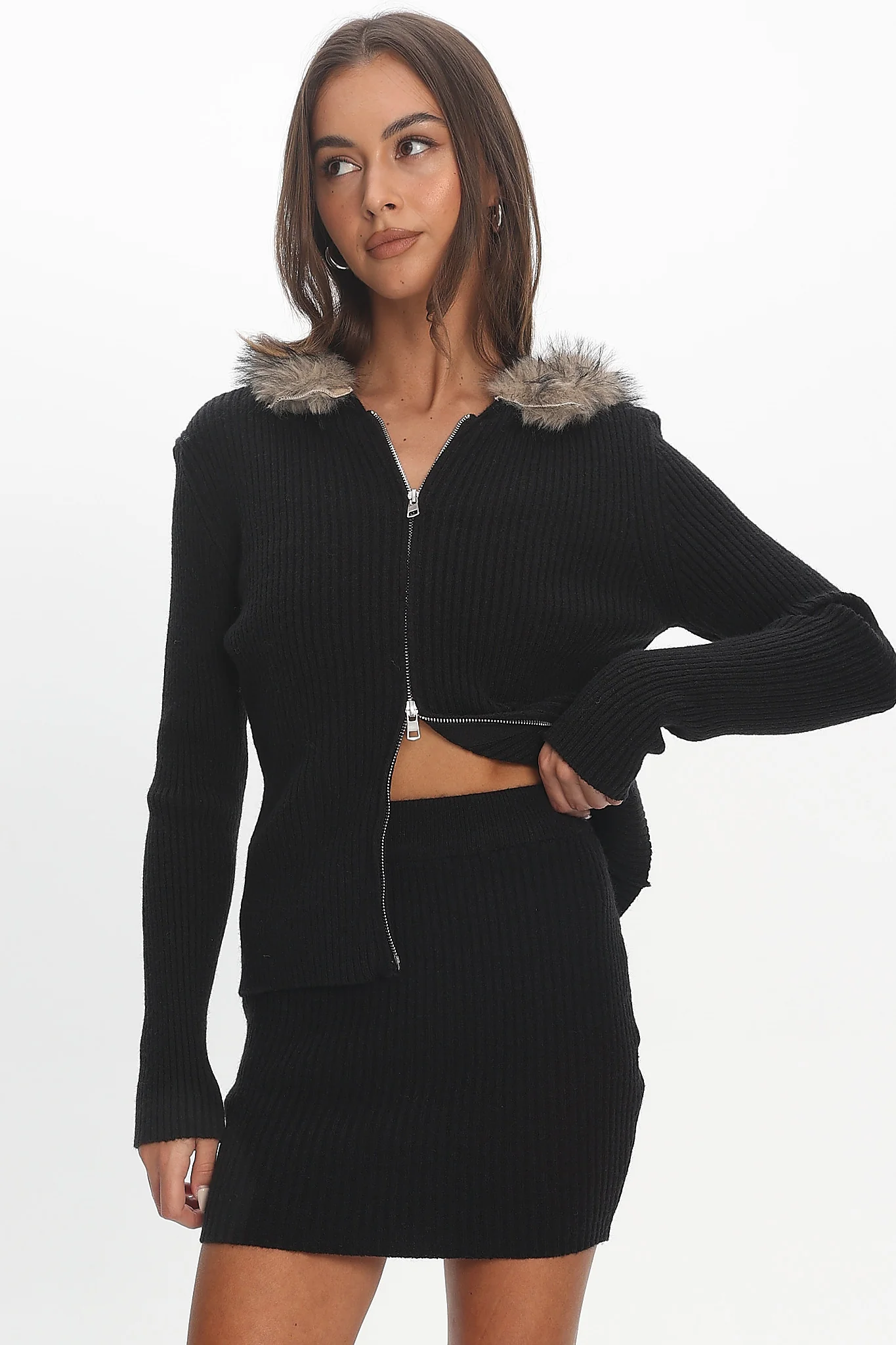 Odetta Ribbed Knit Mini Skirt Black - Image 2
