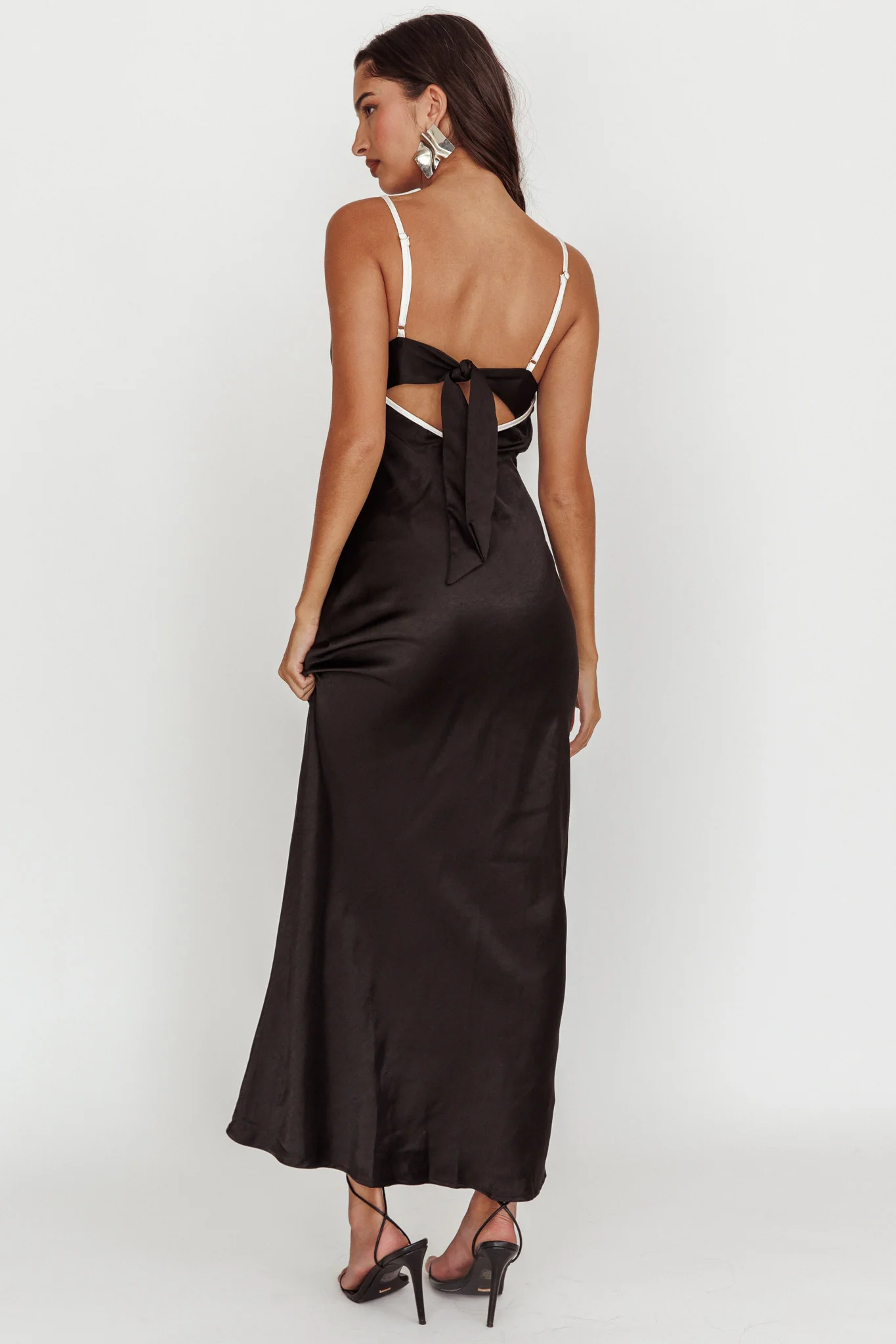 Odyssey Contrast Satin Maxi Slip Dress Black - Image 2