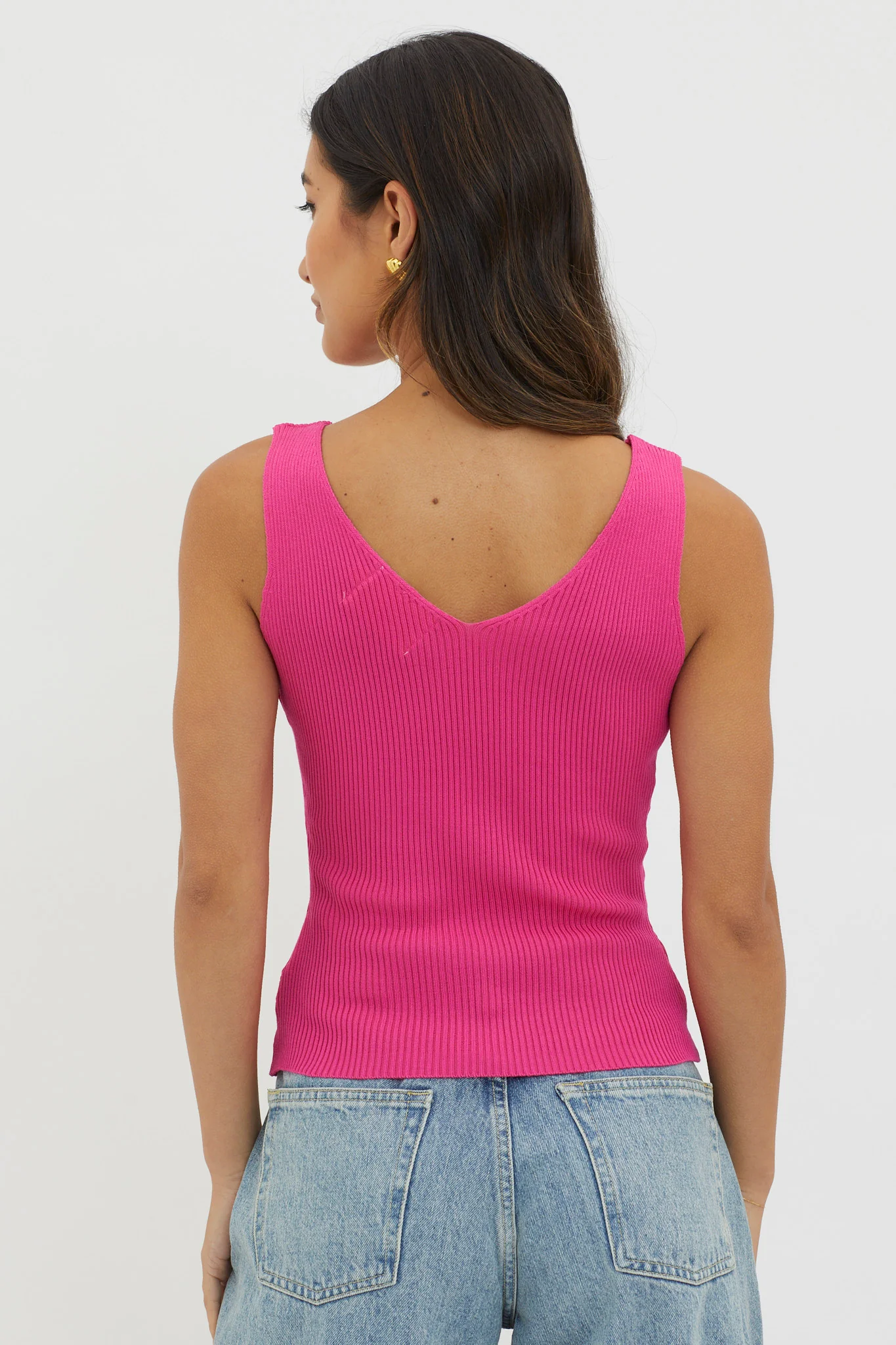 Off-Duty V-Neck Ribbed Knit Top Hot Pink - Image 2