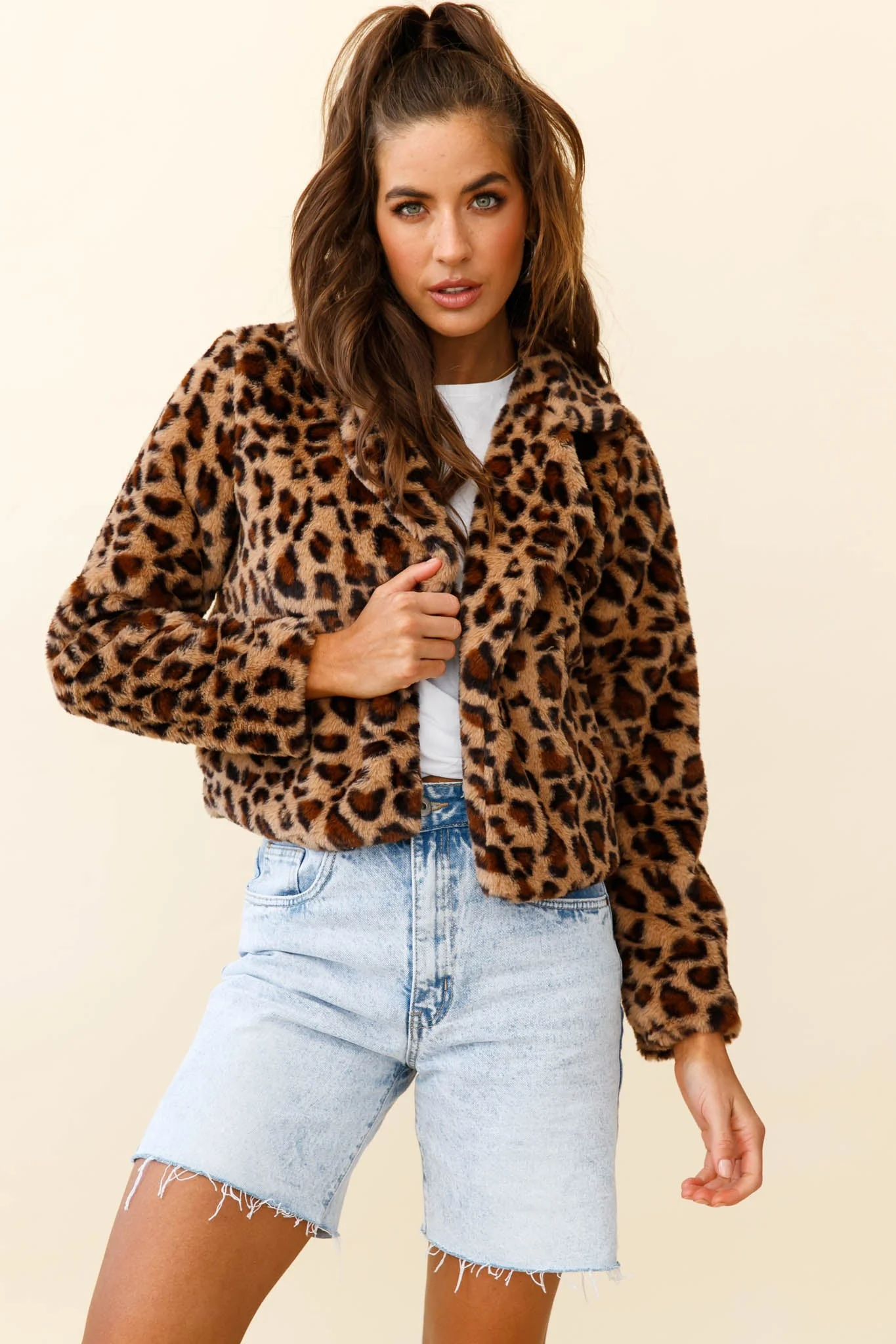 Ohio Faux Fur Leopard Print Jacket Brown - Image 9