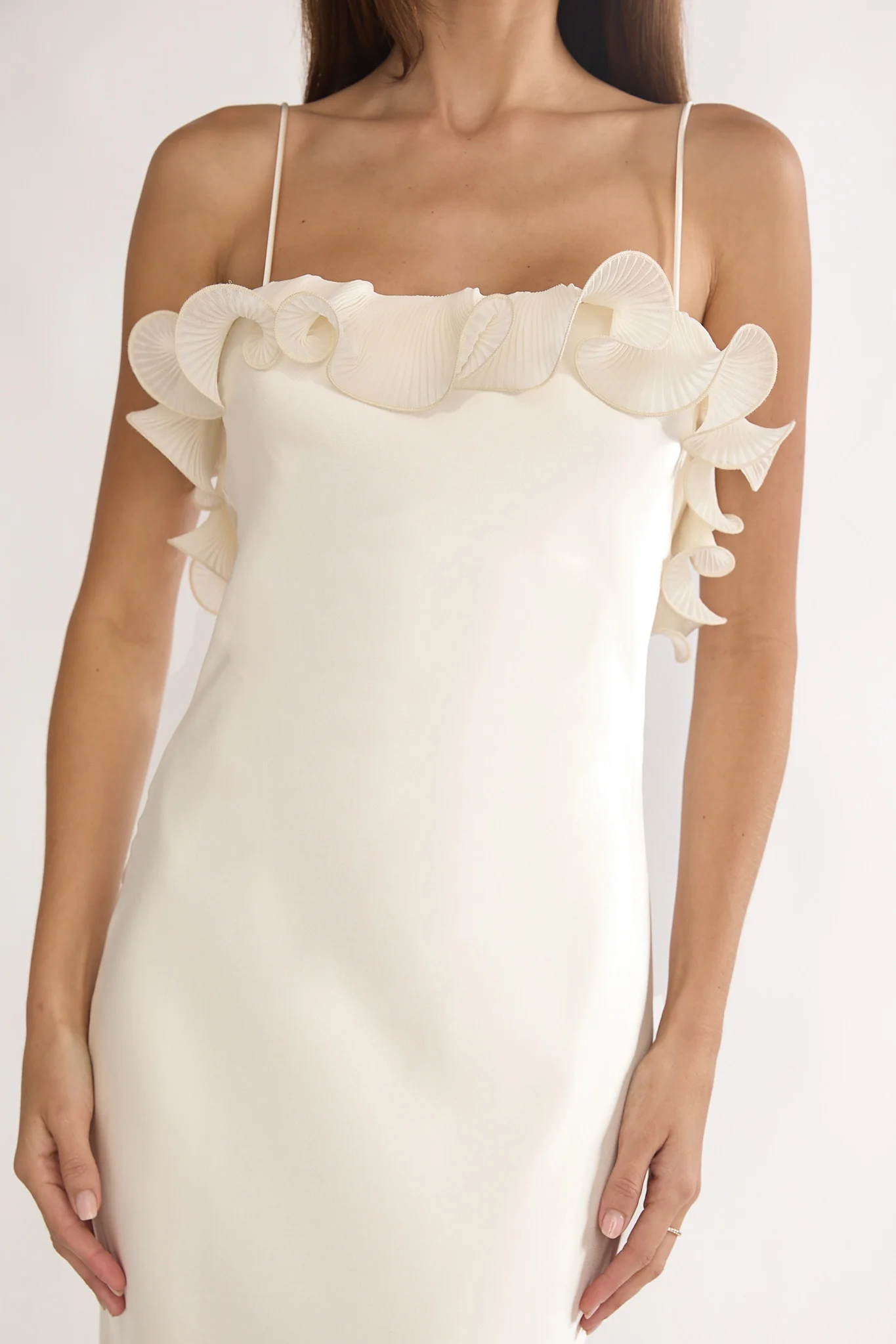 Okay, Cupid Low Back Ruffle Trim Maxi Dress Oyster - Image 4