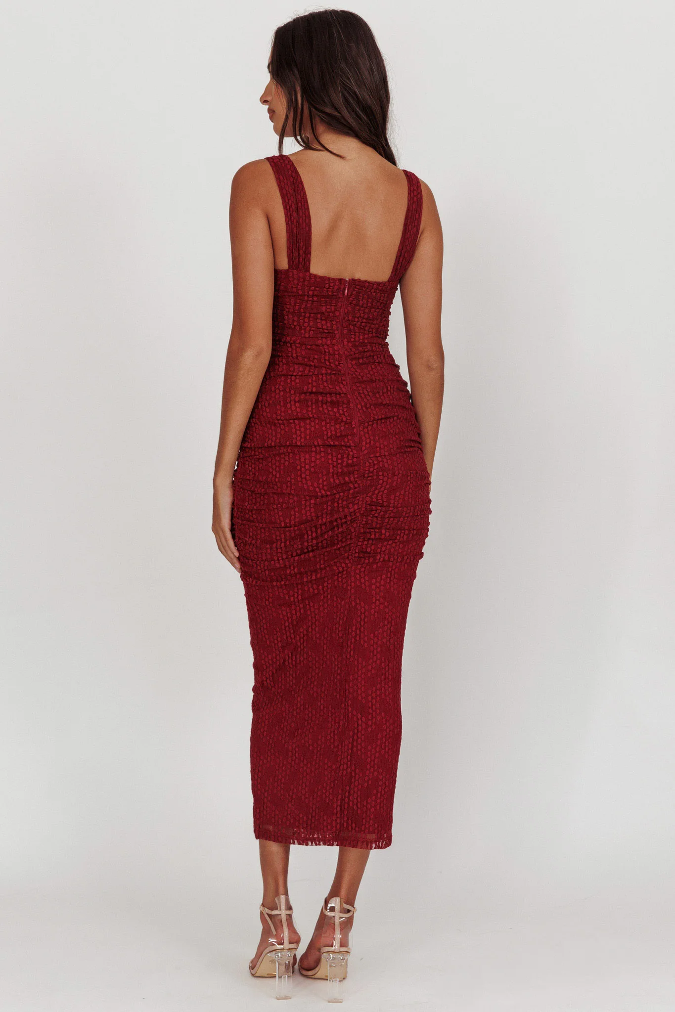 Oliana Lace Midi Dress Burgundy - Image 3