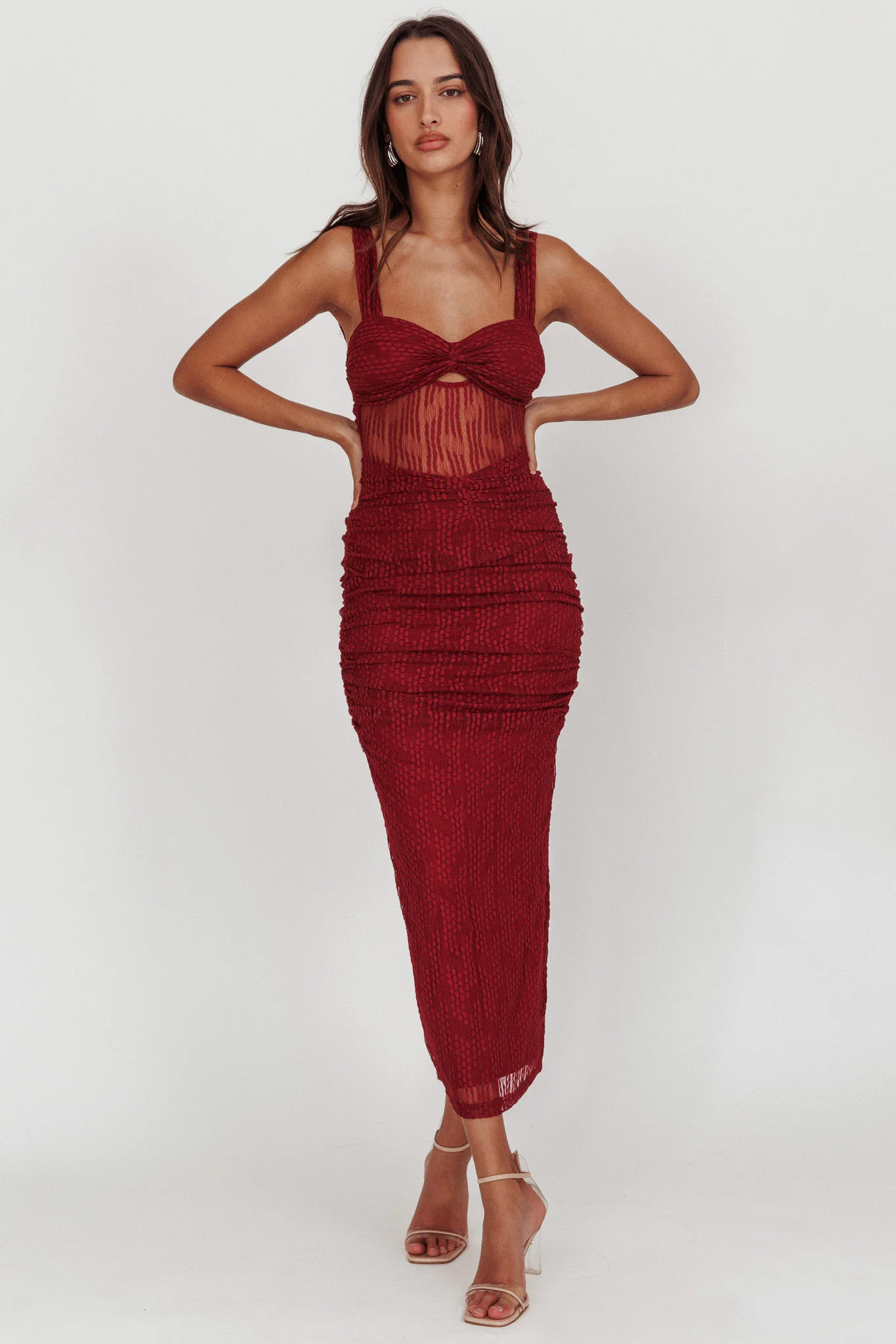 Oliana Lace Midi Dress Burgundy - Image 4
