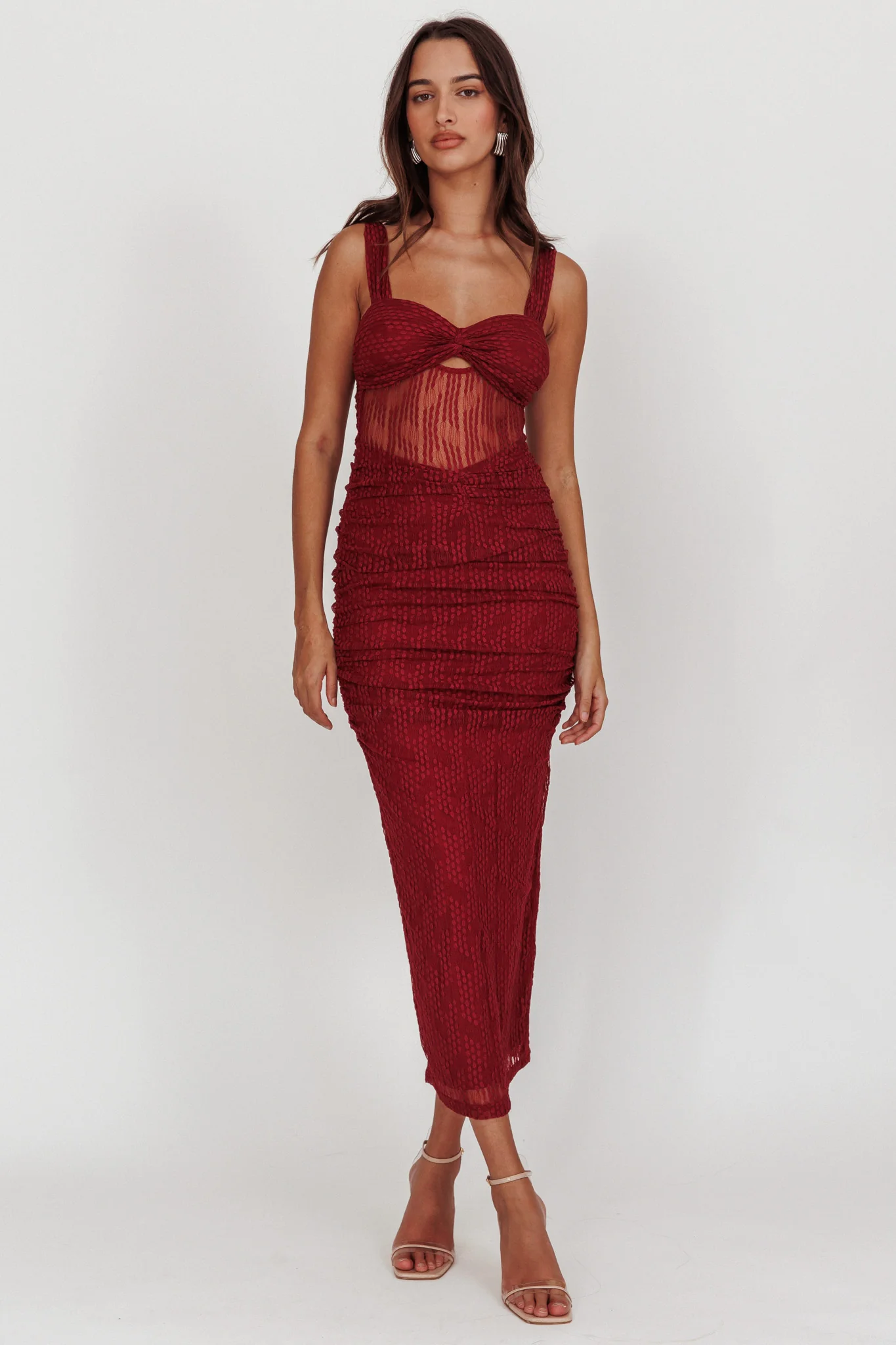 Oliana Lace Midi Dress Burgundy - Image 6
