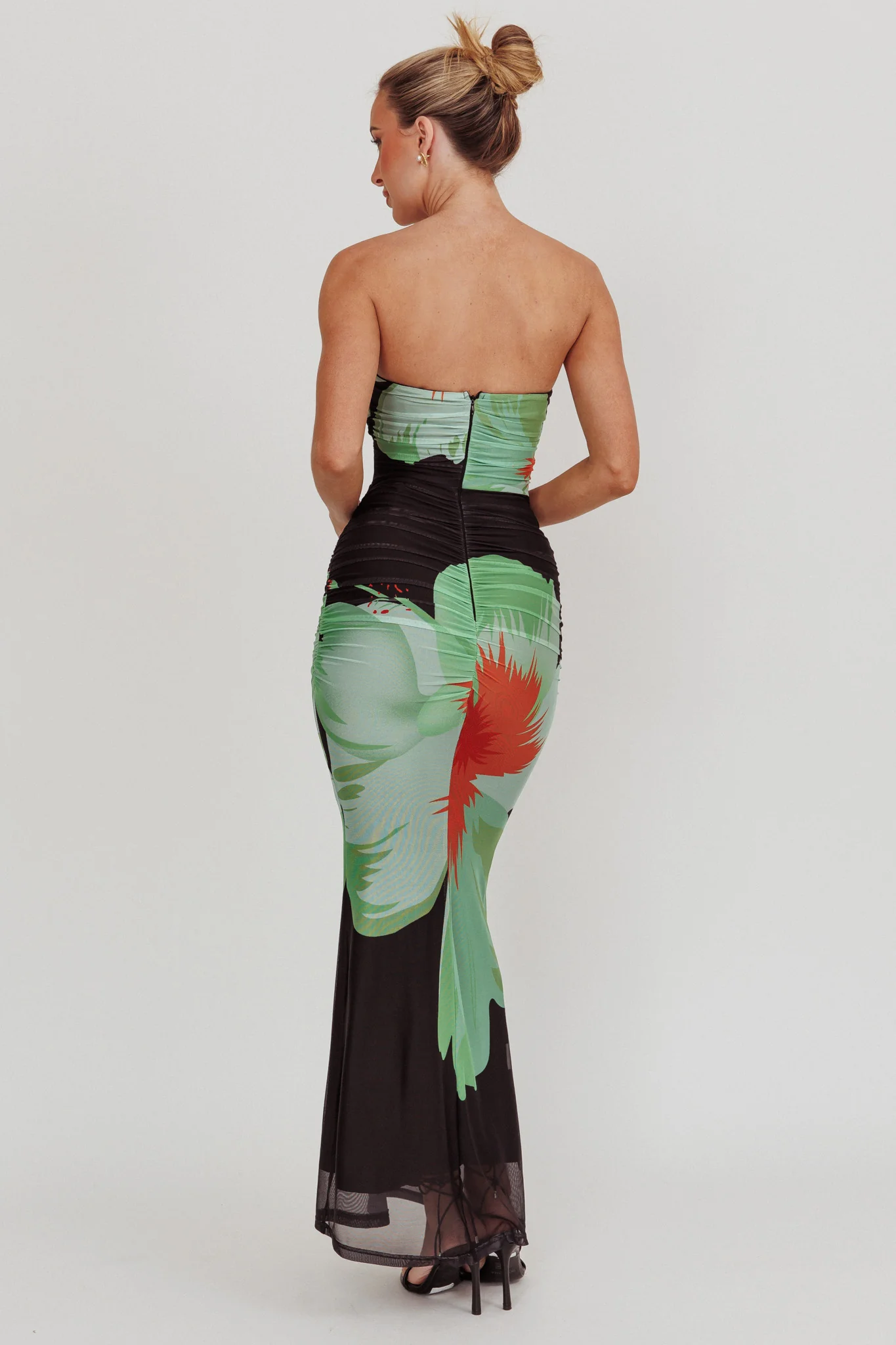 Oliana Sheer Waist Floral Maxi Dress Black - Image 2
