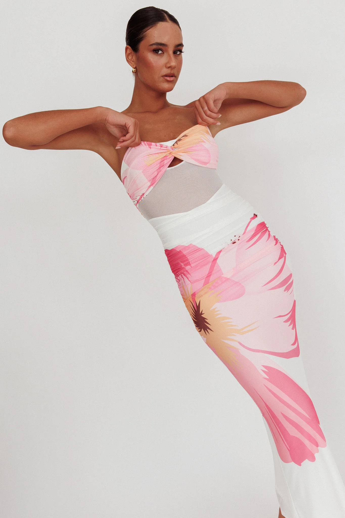 Oliana Sheer Waist Floral Maxi Dress White - Image 2