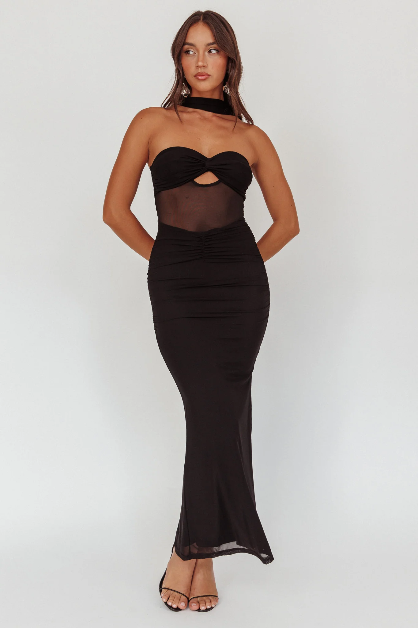 Oliana Strapless Mesh Maxi Dress Black - Image 4