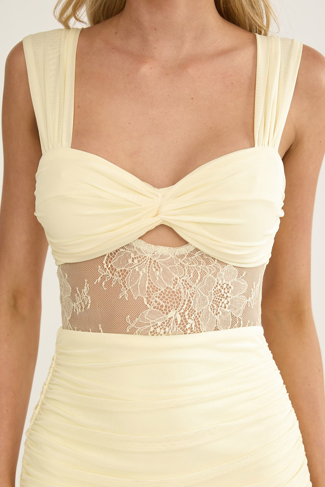 Oliana Twist Bust Lace Maxi Dress Lemon - Image 4