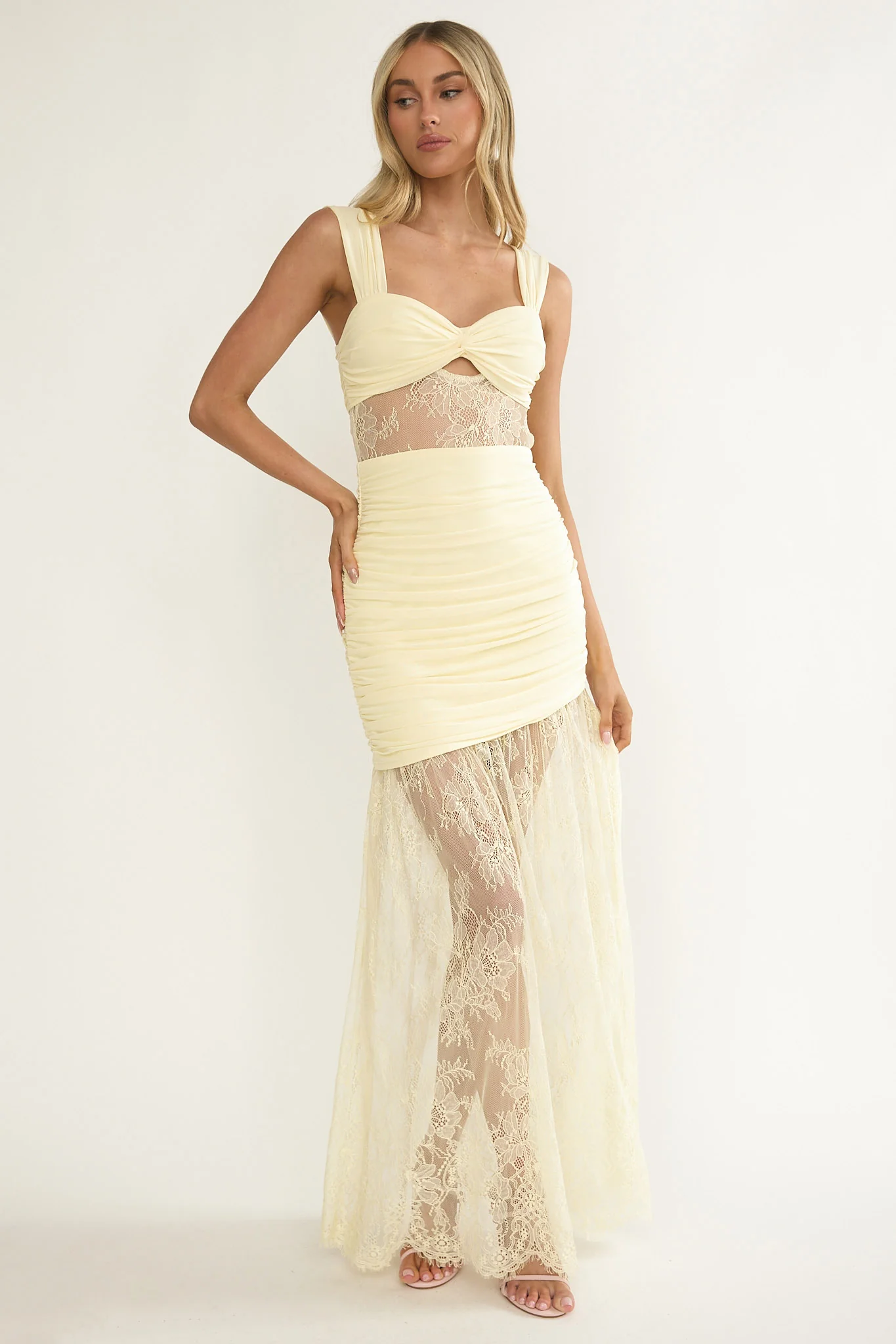 Oliana Twist Bust Lace Maxi Dress Lemon - Image 6