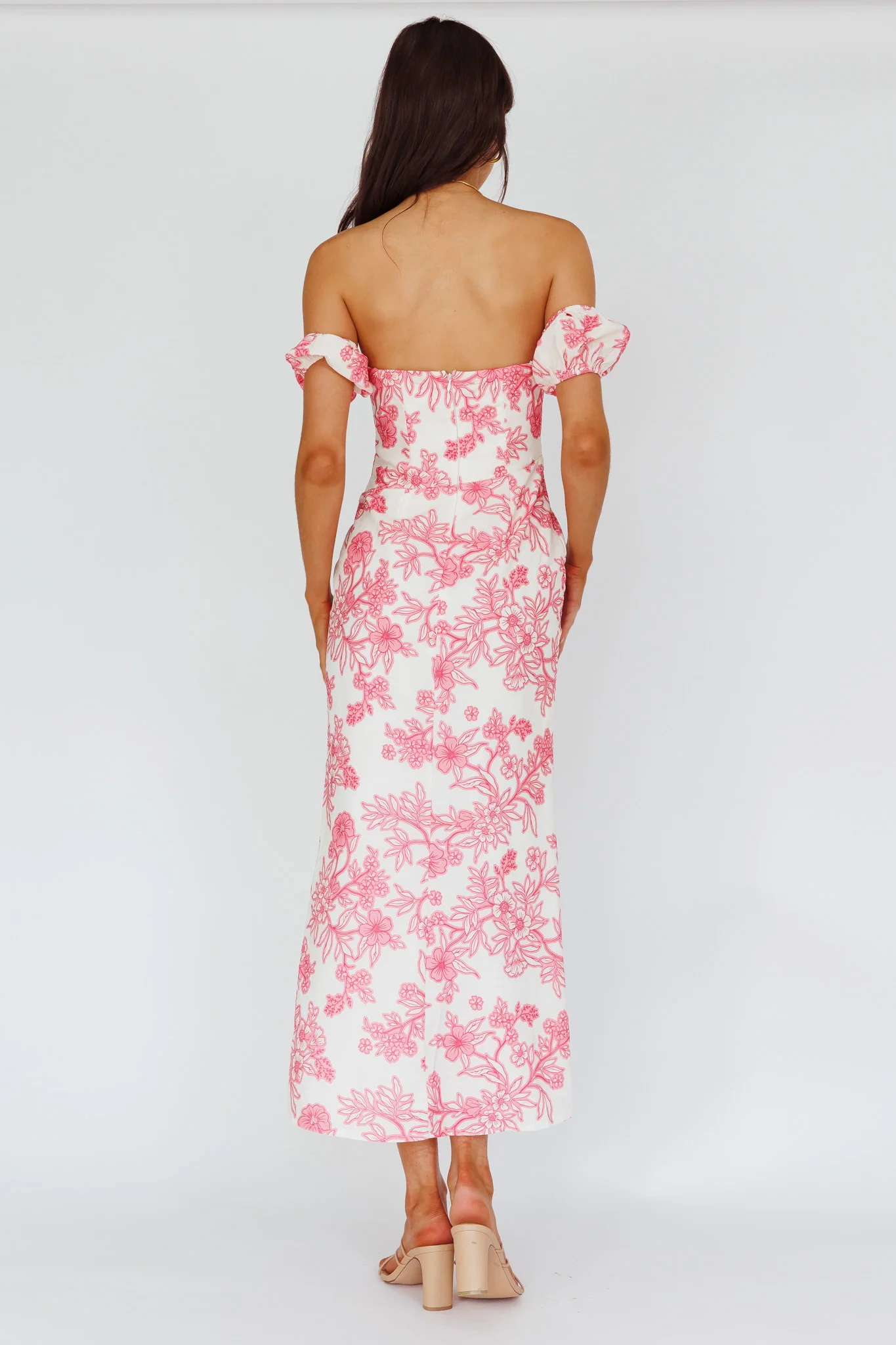 Olivier Off-Shoulder Midi Dress Floral Pink - Image 2