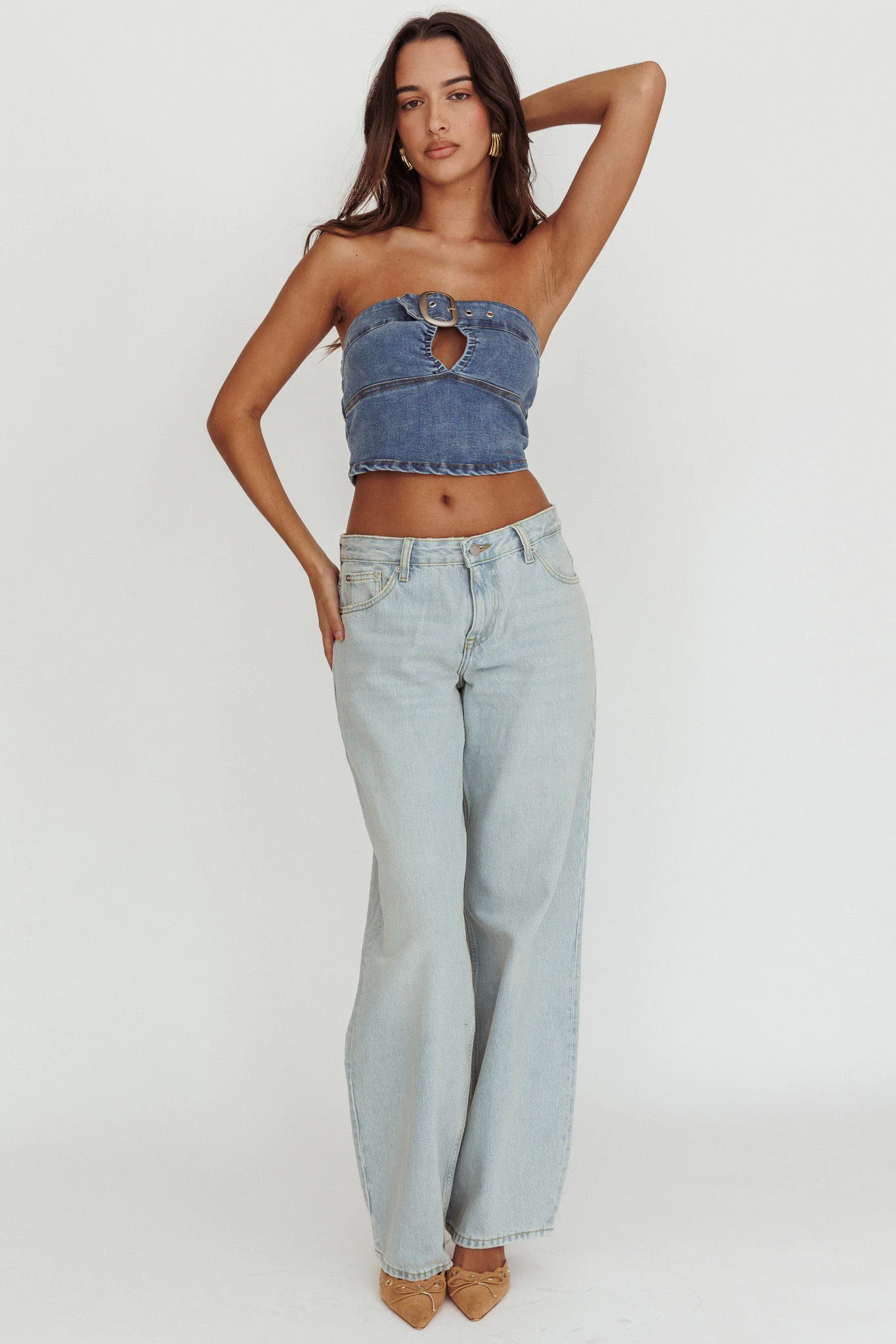 Olympus Strapless Denim Cropped Top Medium Blue - Image 3