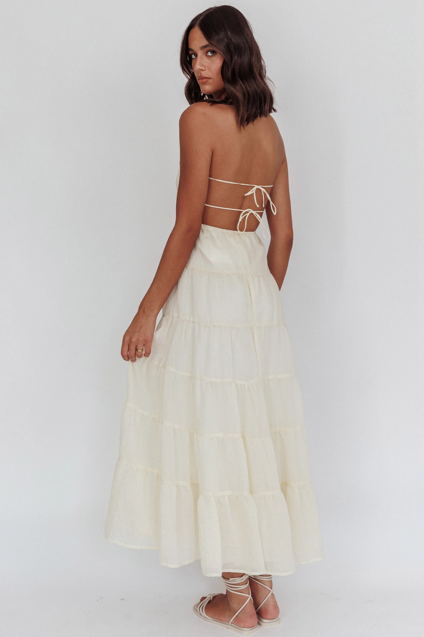 On A High Open Back Maxi Dress Ivory - Image 3