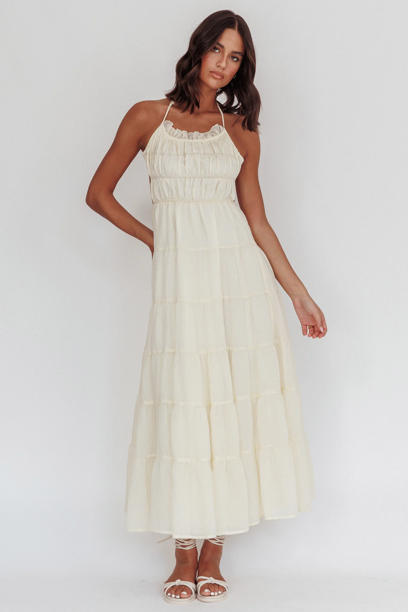 On A High Open Back Maxi Dress Ivory - Image 6