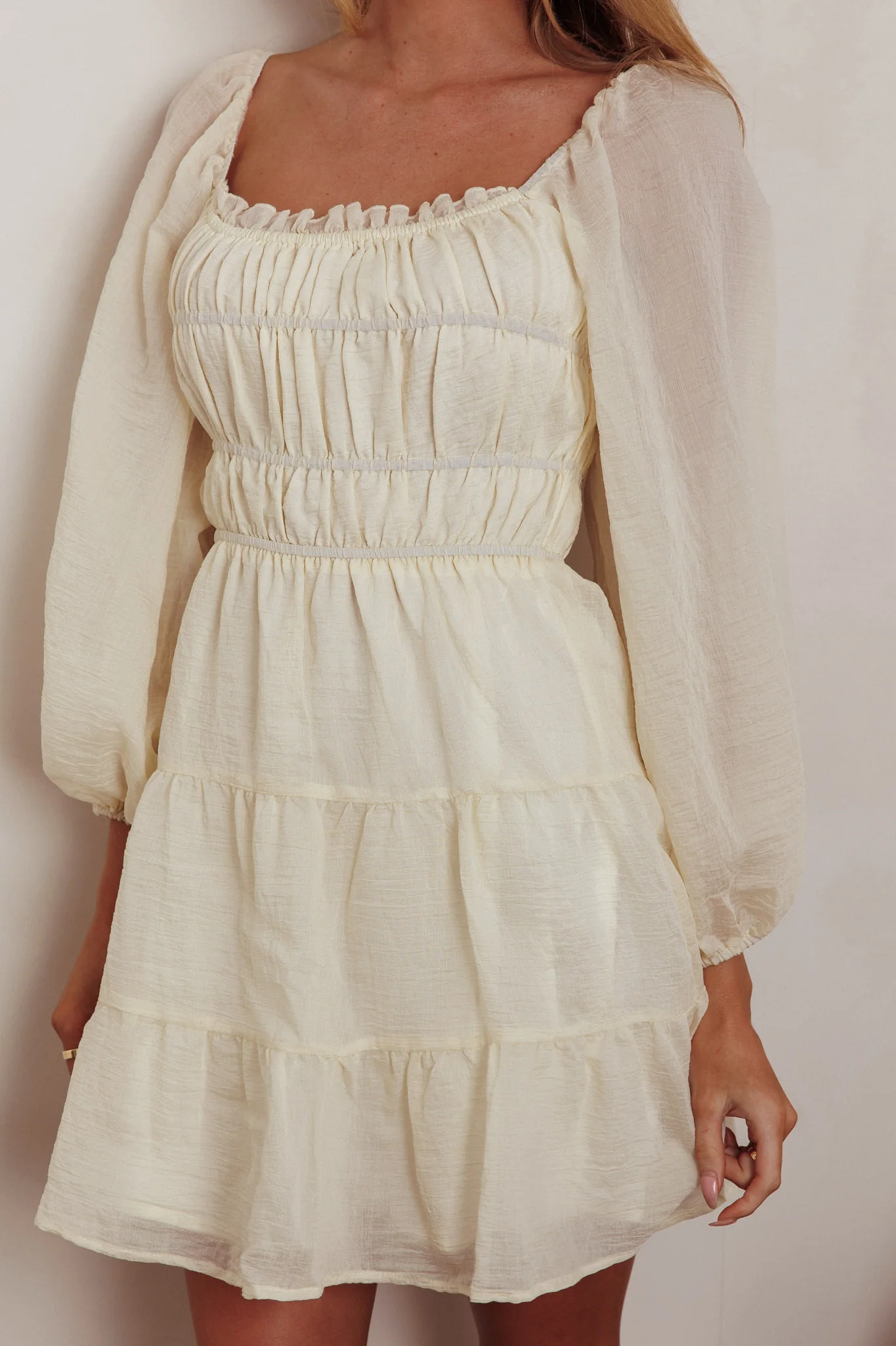 On A High Puff Sleeves Low Back Mini Dress Ivory - Image 5