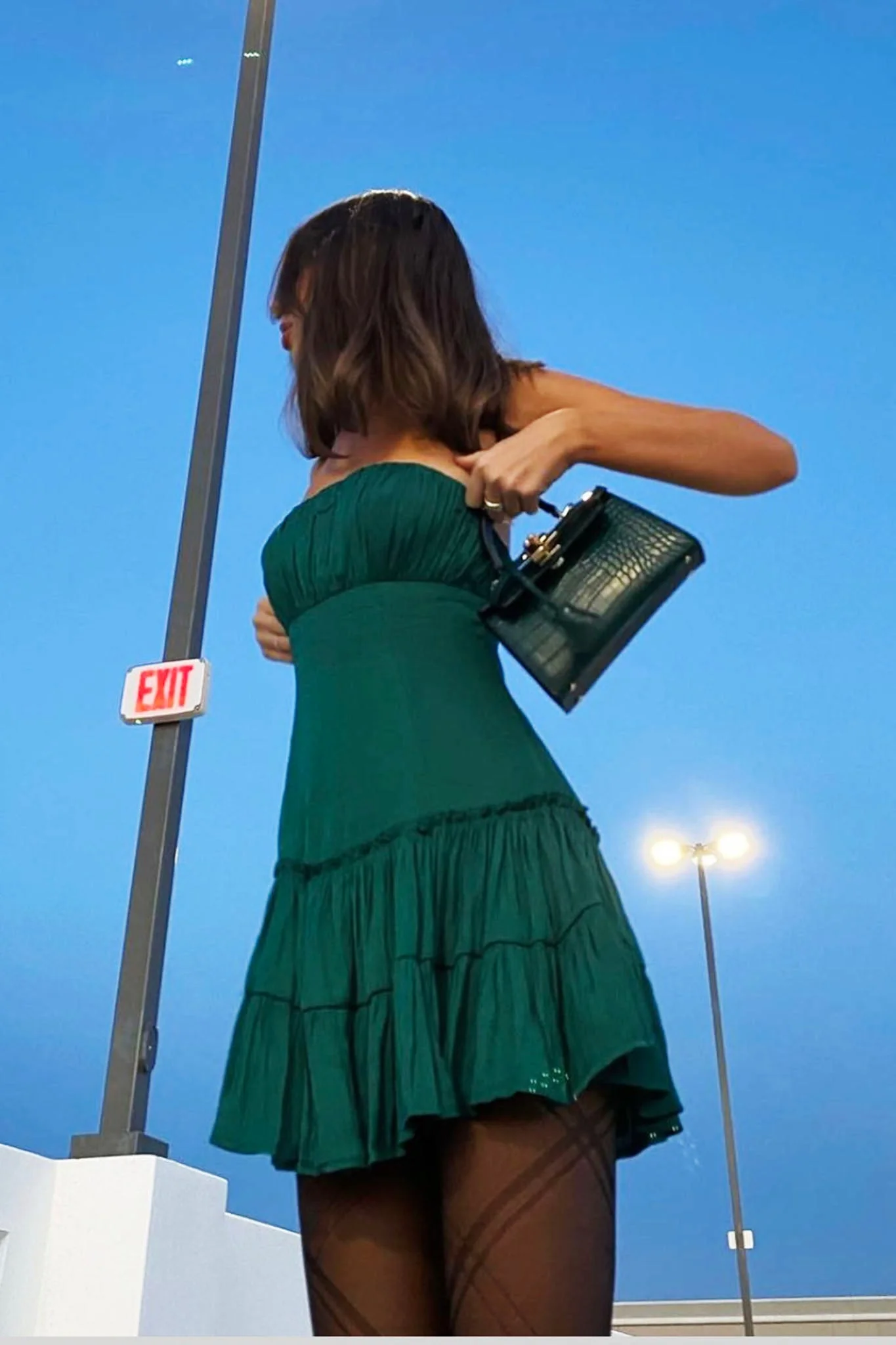 On A Whim Strapless Dropped Waist Dress Forest Green - Image 3