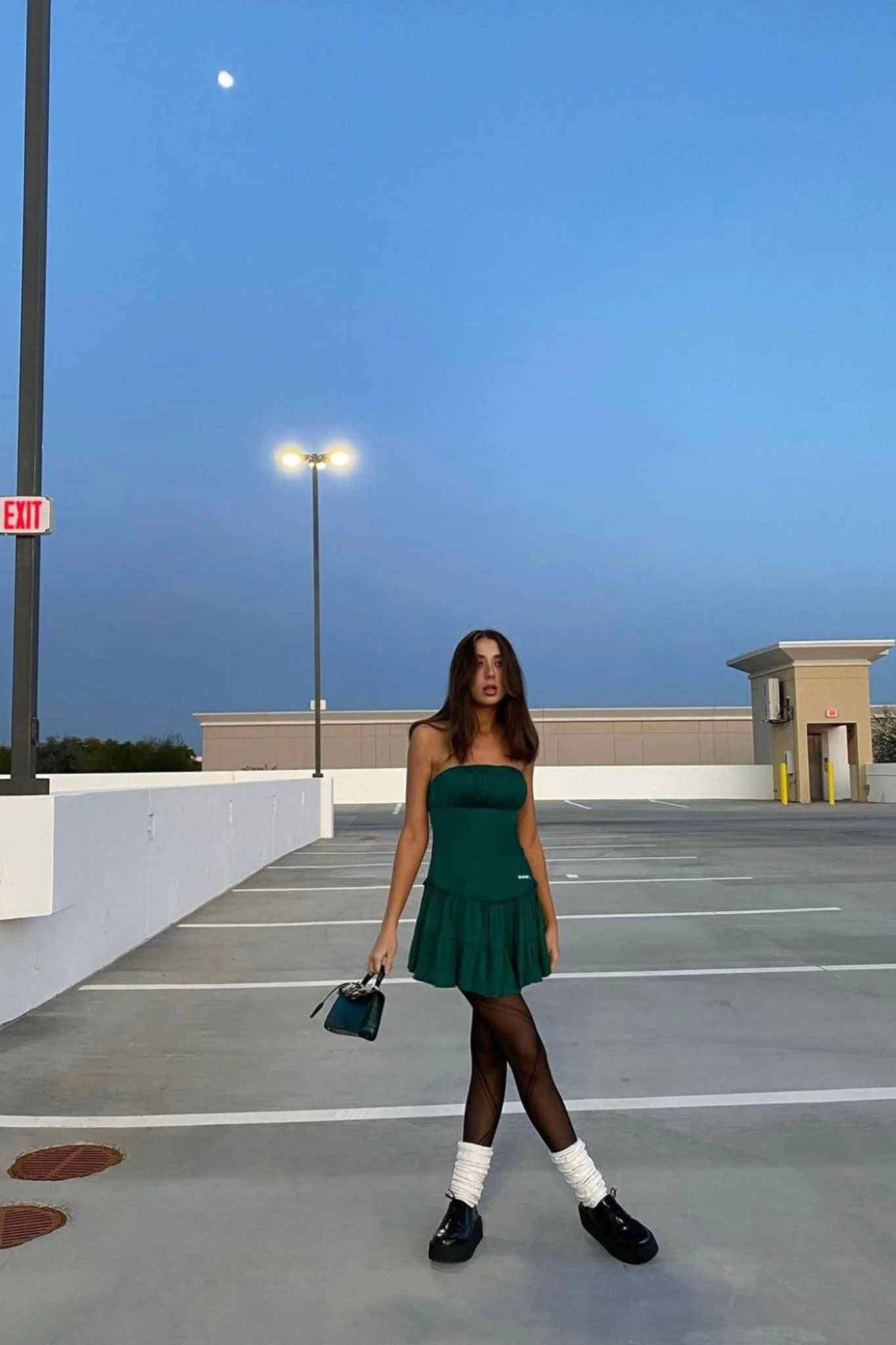 On A Whim Strapless Dropped Waist Dress Forest Green - Image 4