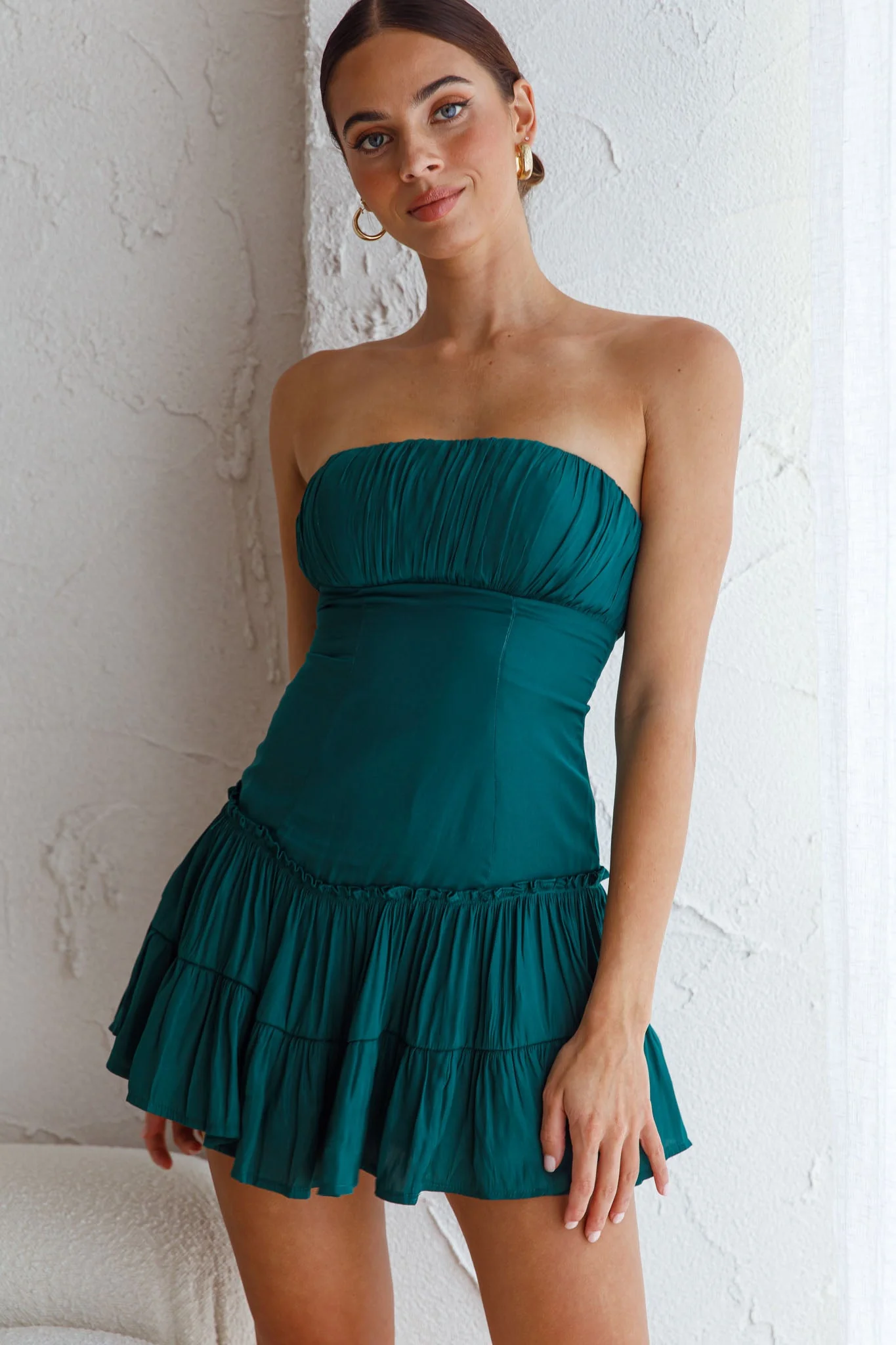 On A Whim Strapless Dropped Waist Dress Forest Green - Image 7