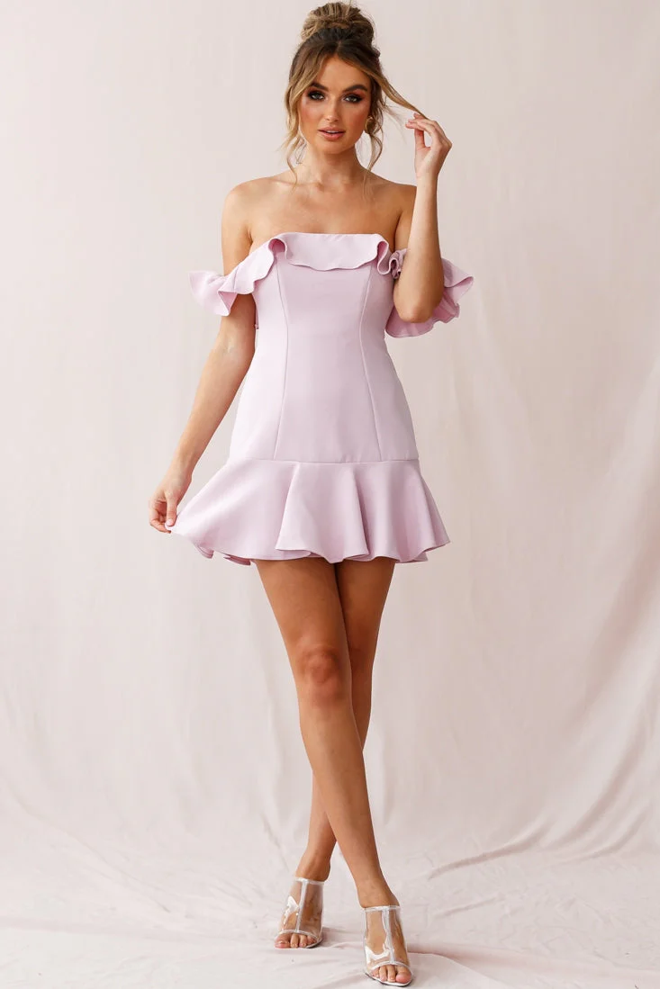 Ondine Bardot Neckline Fluted Hem Dress Mauve - Image 5