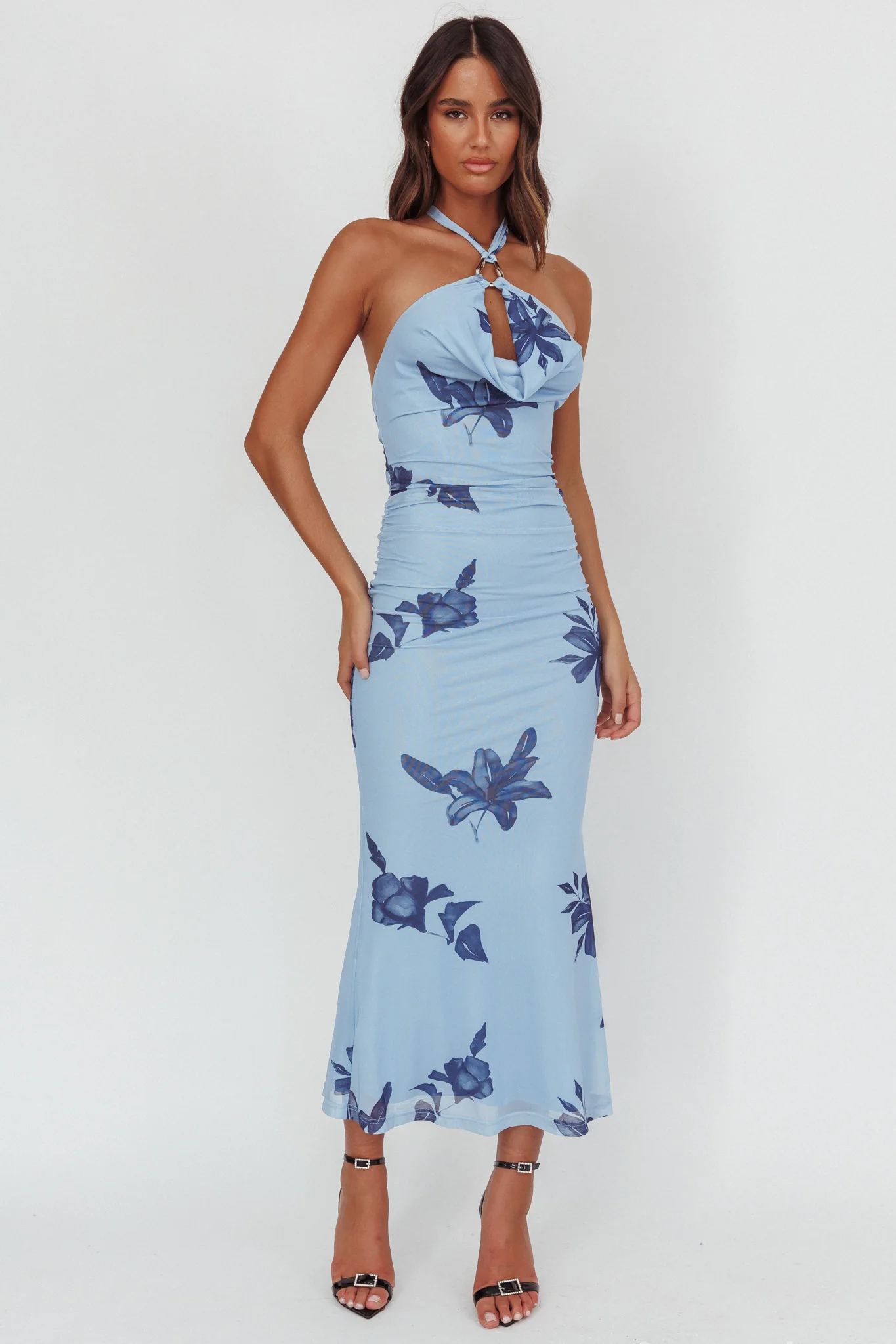 One Night Cowl Halterneck Maxi Dress Lily Blue - Image 5