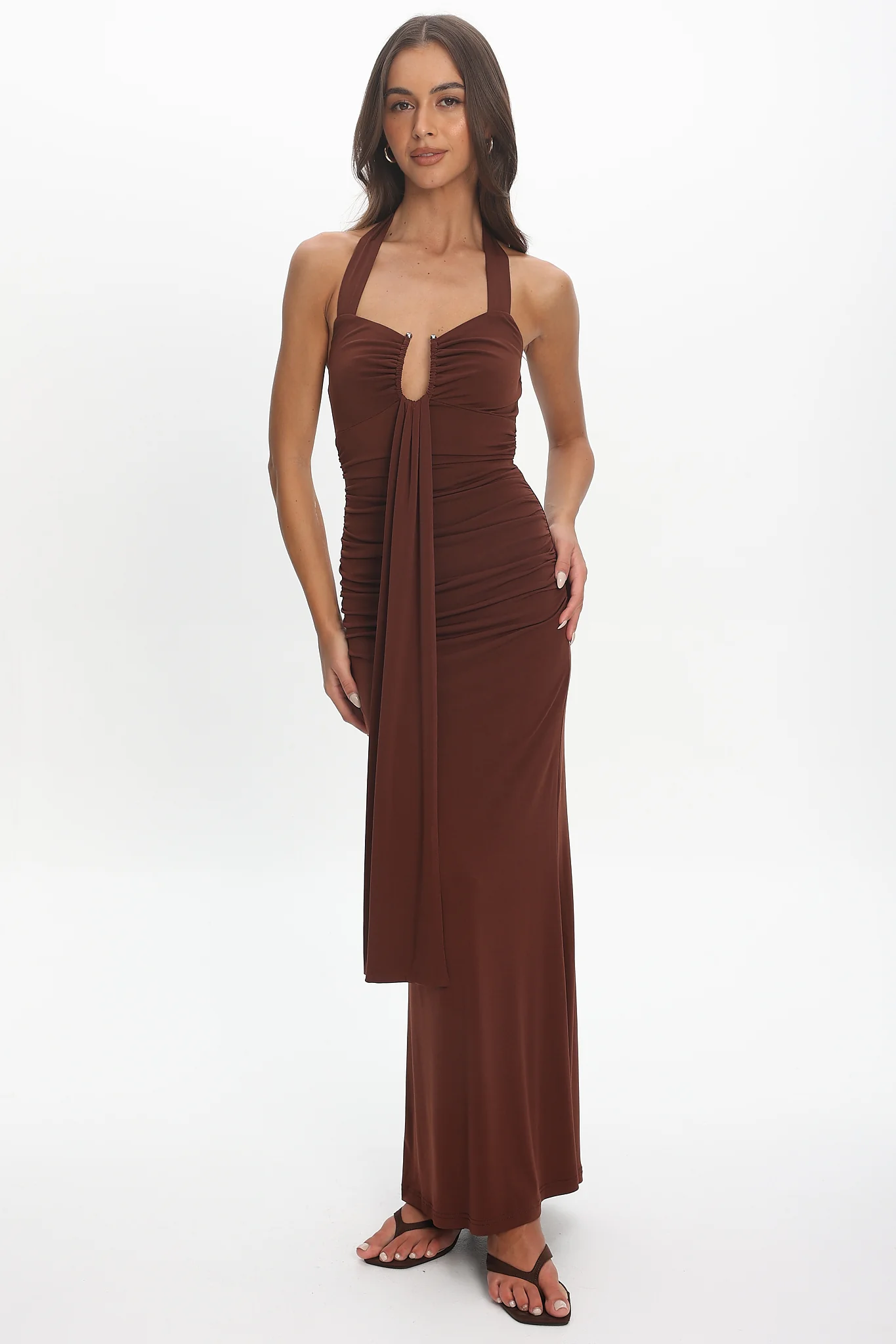 Opera Drape Bust Maxi Dress Chocolate - Image 2