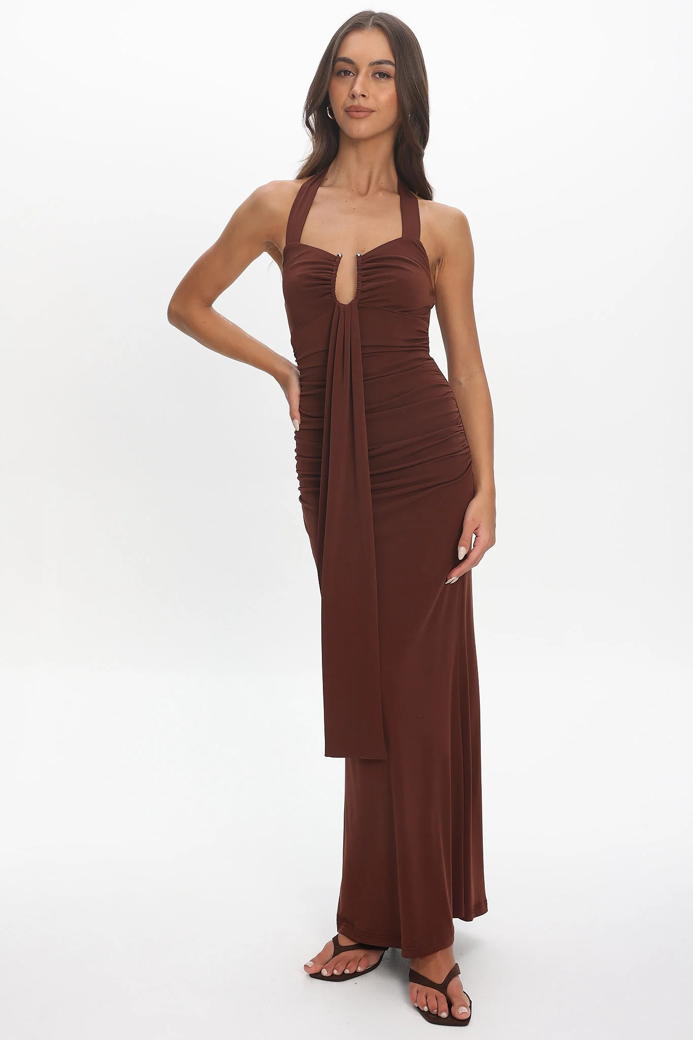 Opera Drape Bust Maxi Dress Chocolate - Image 5