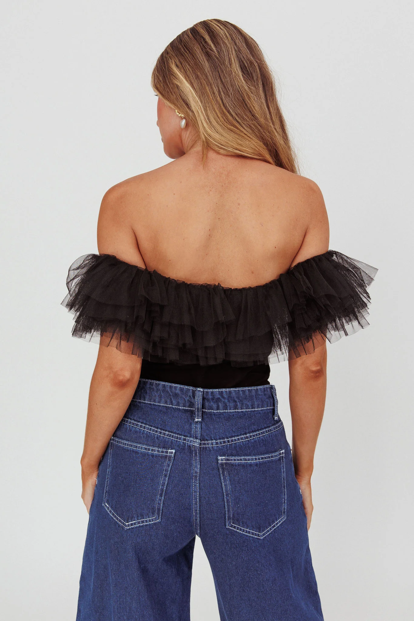 Opera Night Tulle Off-Shoulder Bodysuit Black - Image 2