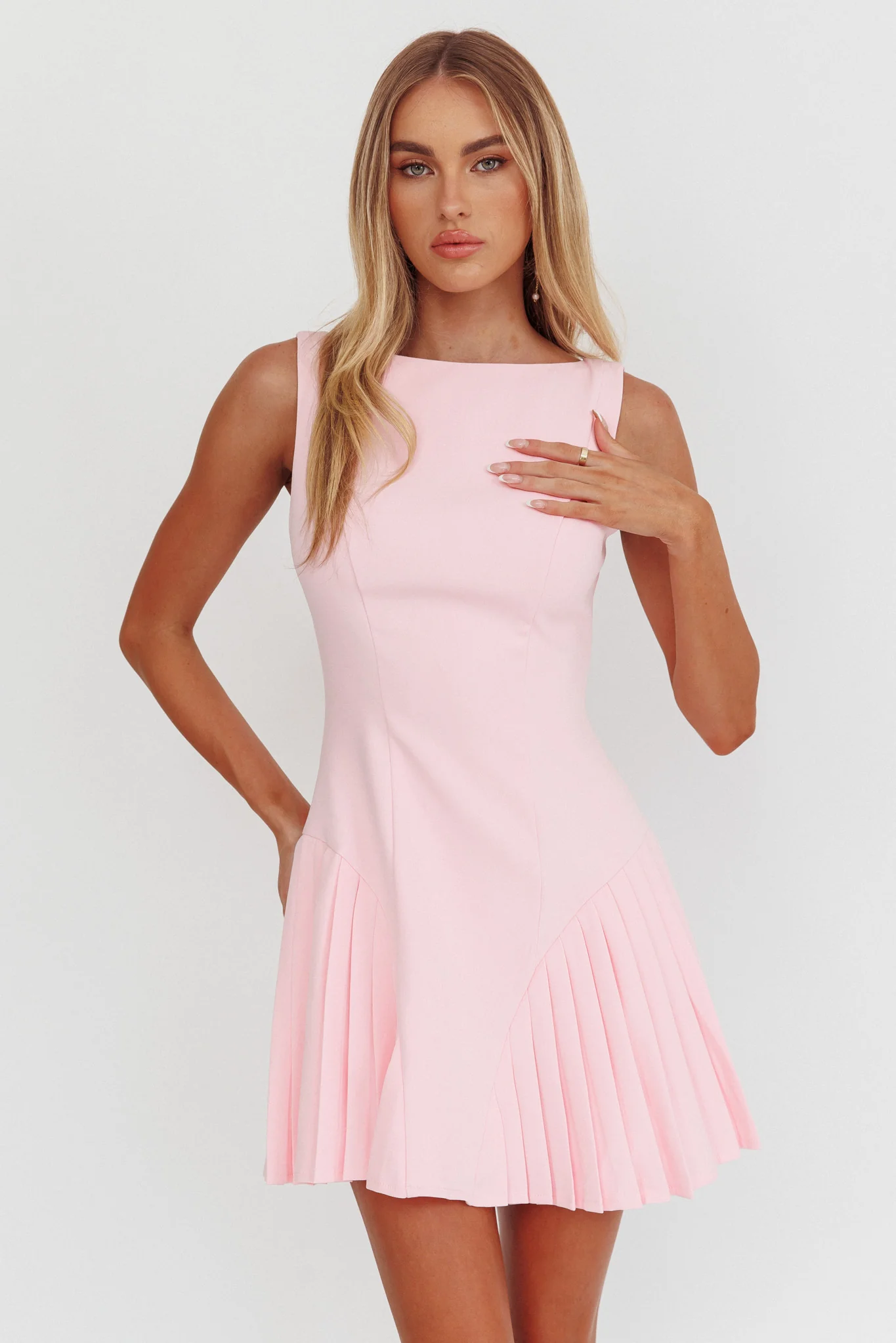 Opulent Accordion Pleat Mini Dress Pink - Image 6