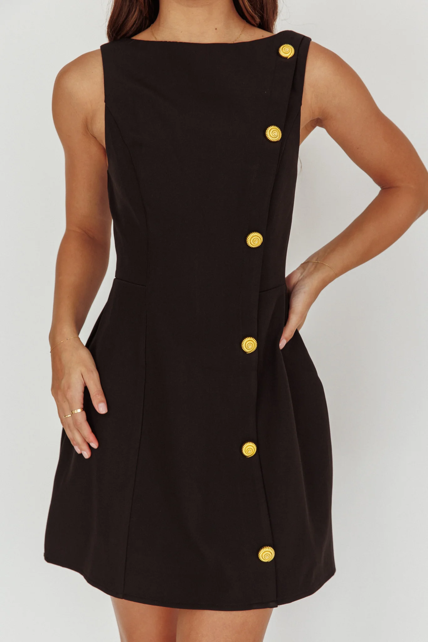 Opulent Button Front Mini Dress Black - Image 3