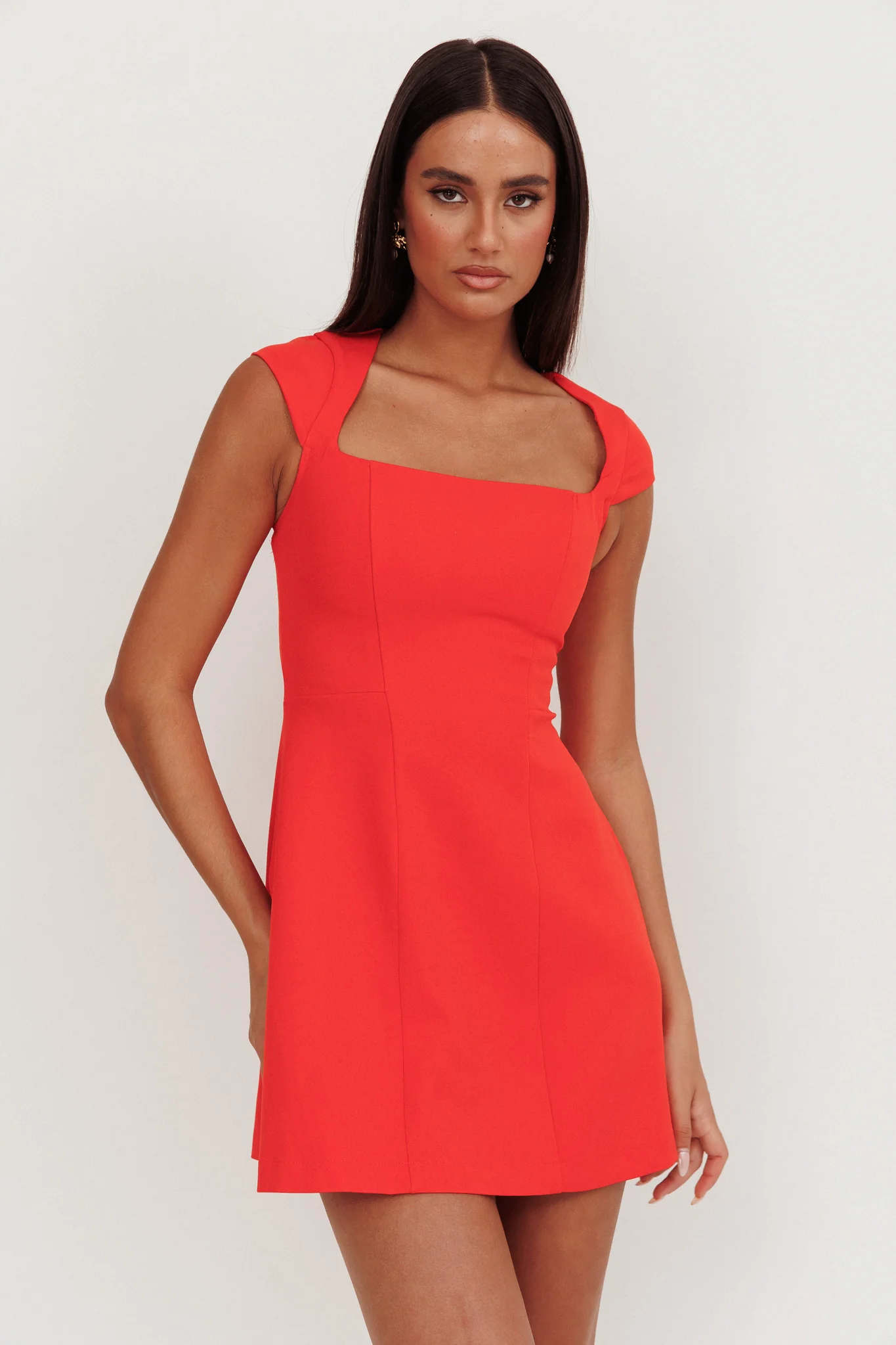 Opulent Cap Sleeve Mini Dress Red - Image 5