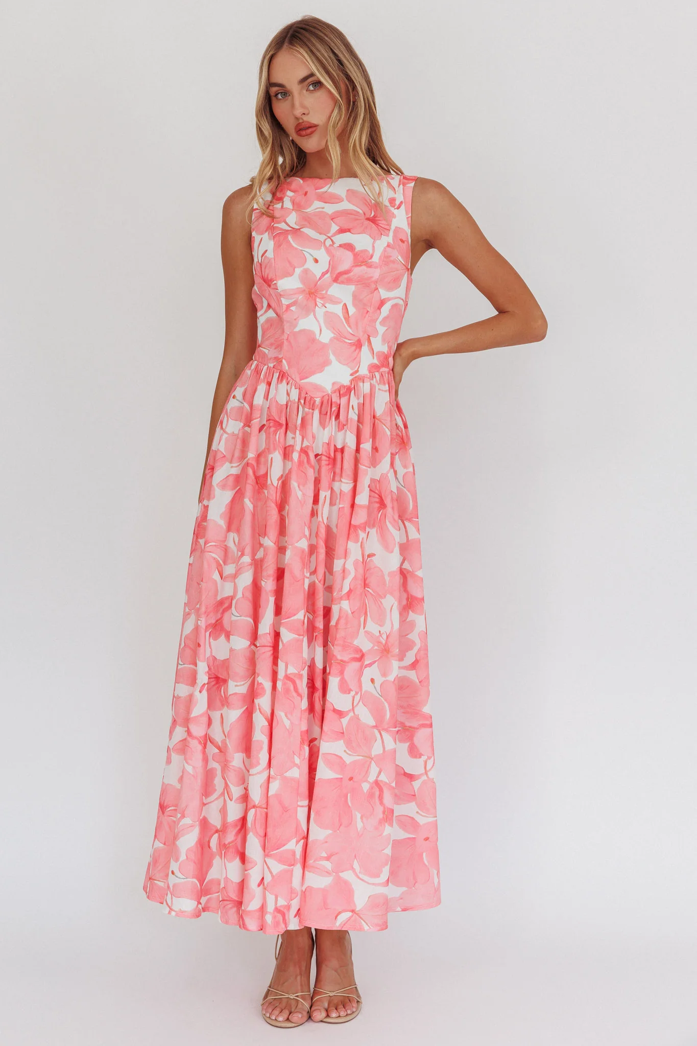 Opulent Low Back Maxi Dress Floral Pink - Image 5