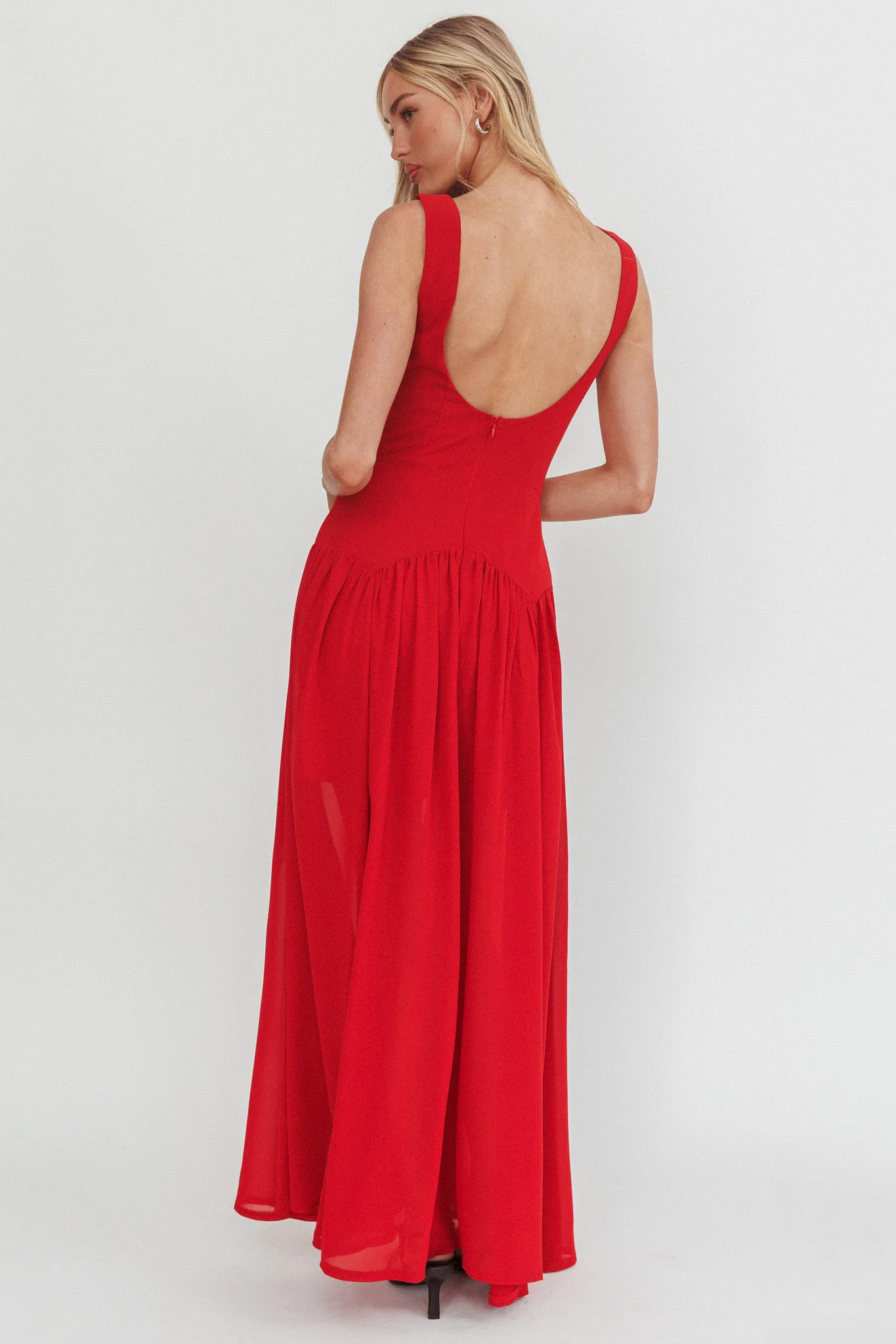 Opulent Low Back Maxi Dress Red - Image 2