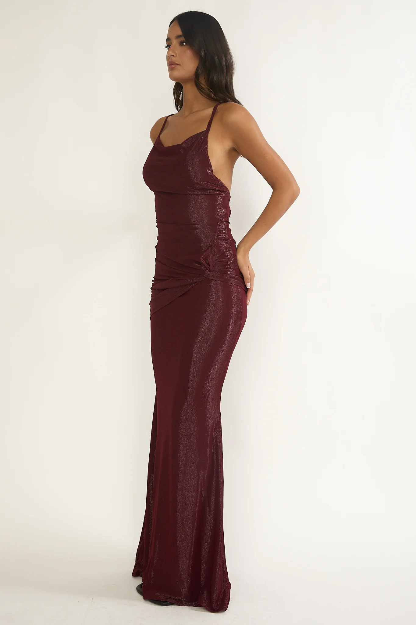 Oralia Criss-Cross Back Maxi Dress Burgundy - Image 6