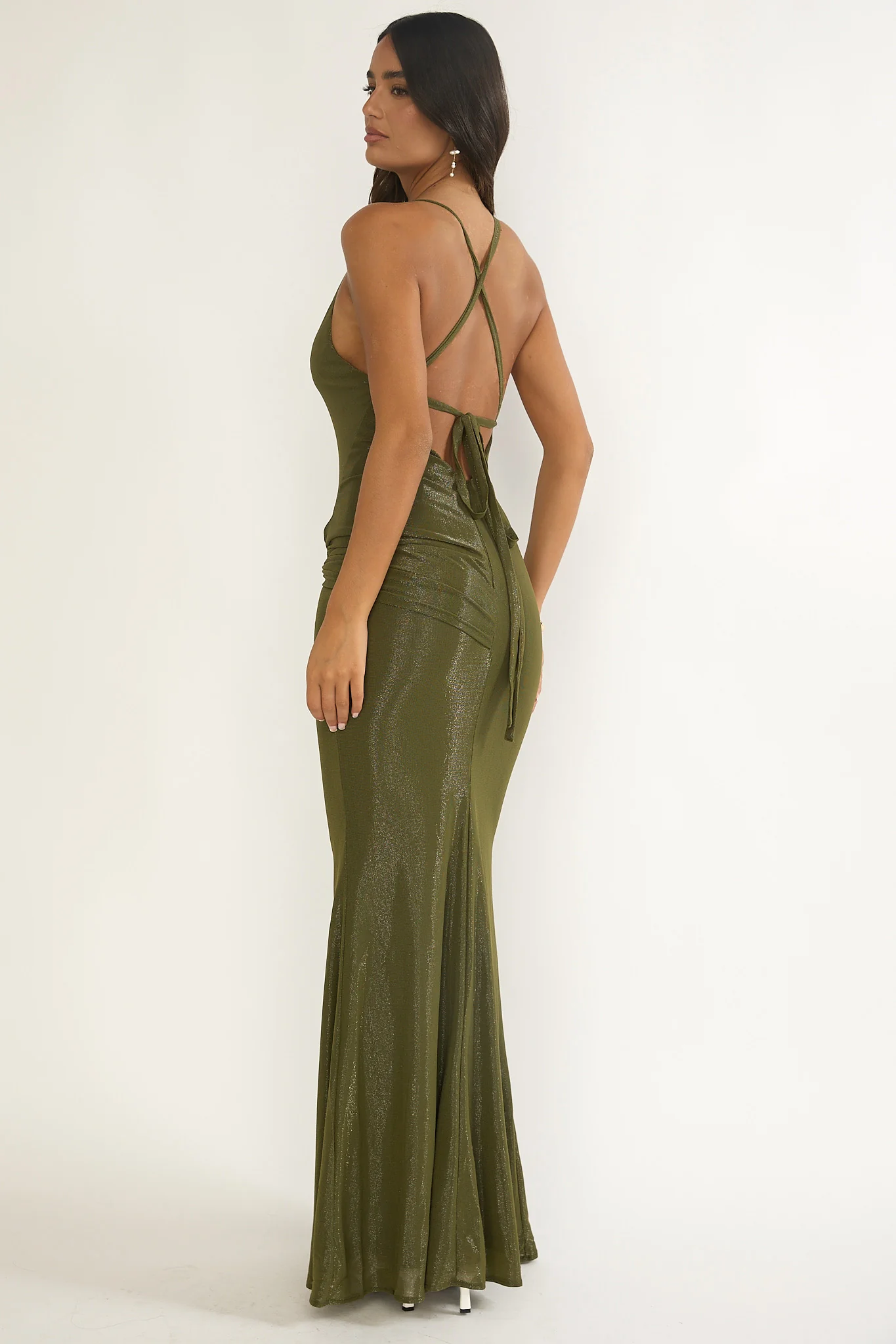 Oralia Criss-Cross Back Maxi Dress Olive - Image 2