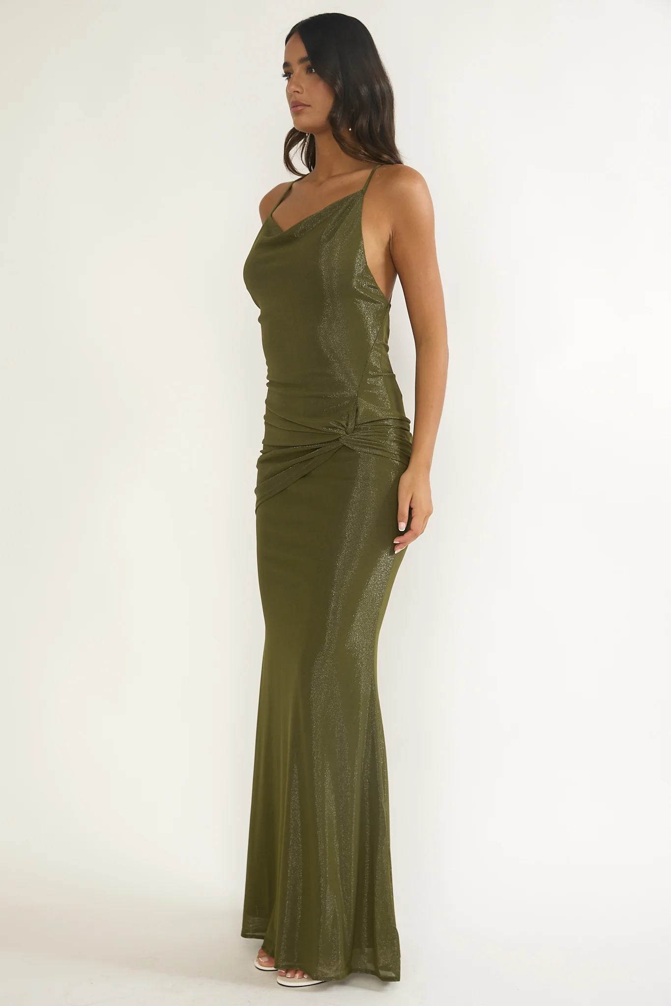 Oralia Criss-Cross Back Maxi Dress Olive - Image 6