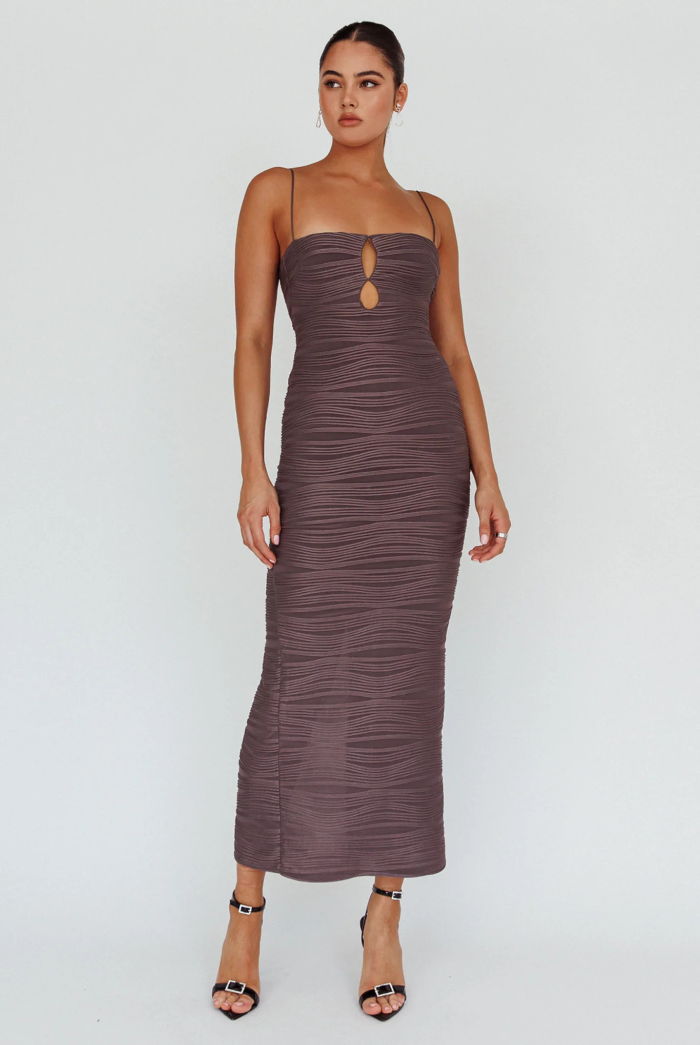 Orion Keyhole Bodice Midi Dress Grey - Image 3