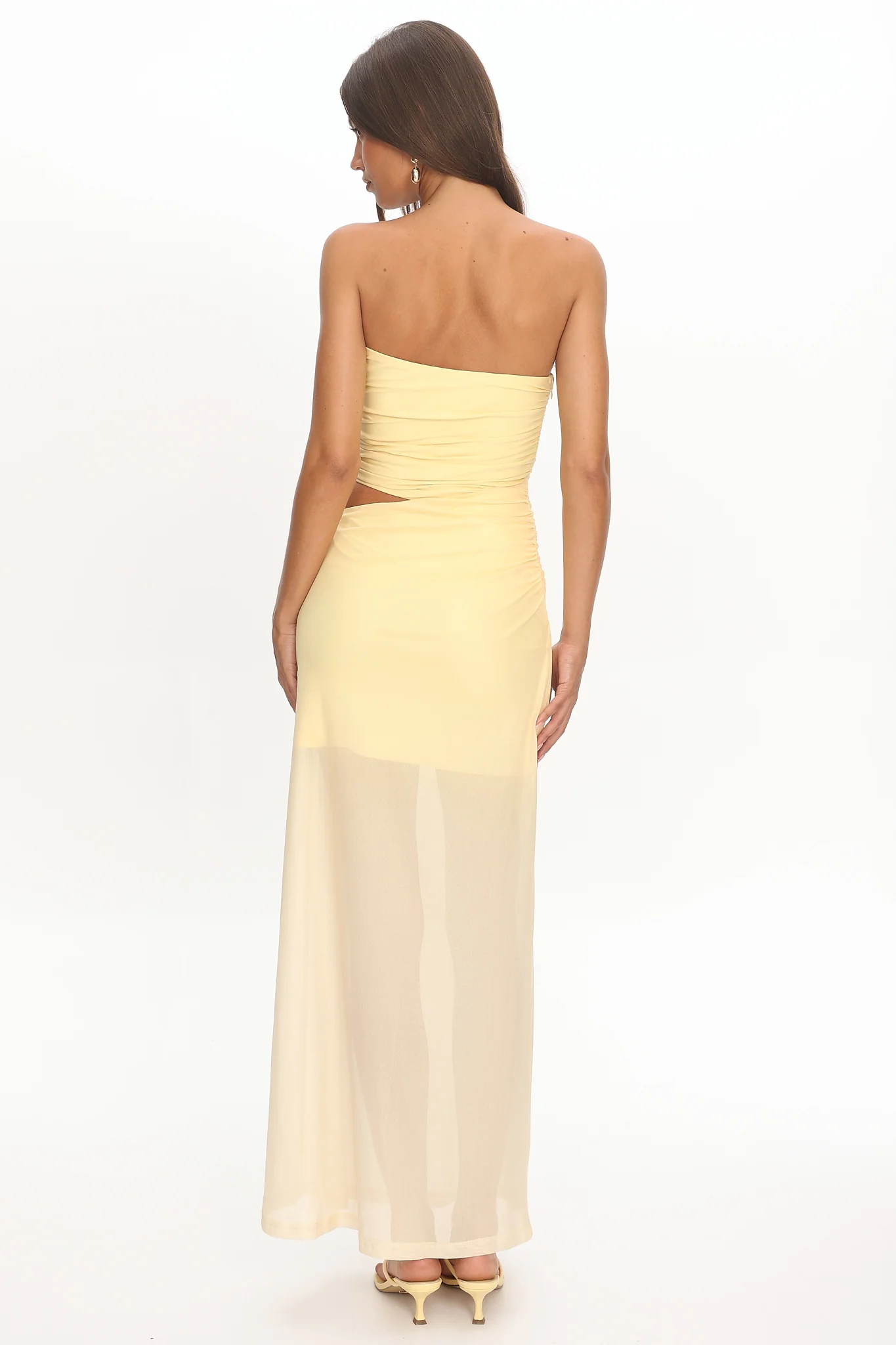 Orvieto Sheer Hem Strapless Maxi Dress Lemon - Image 3