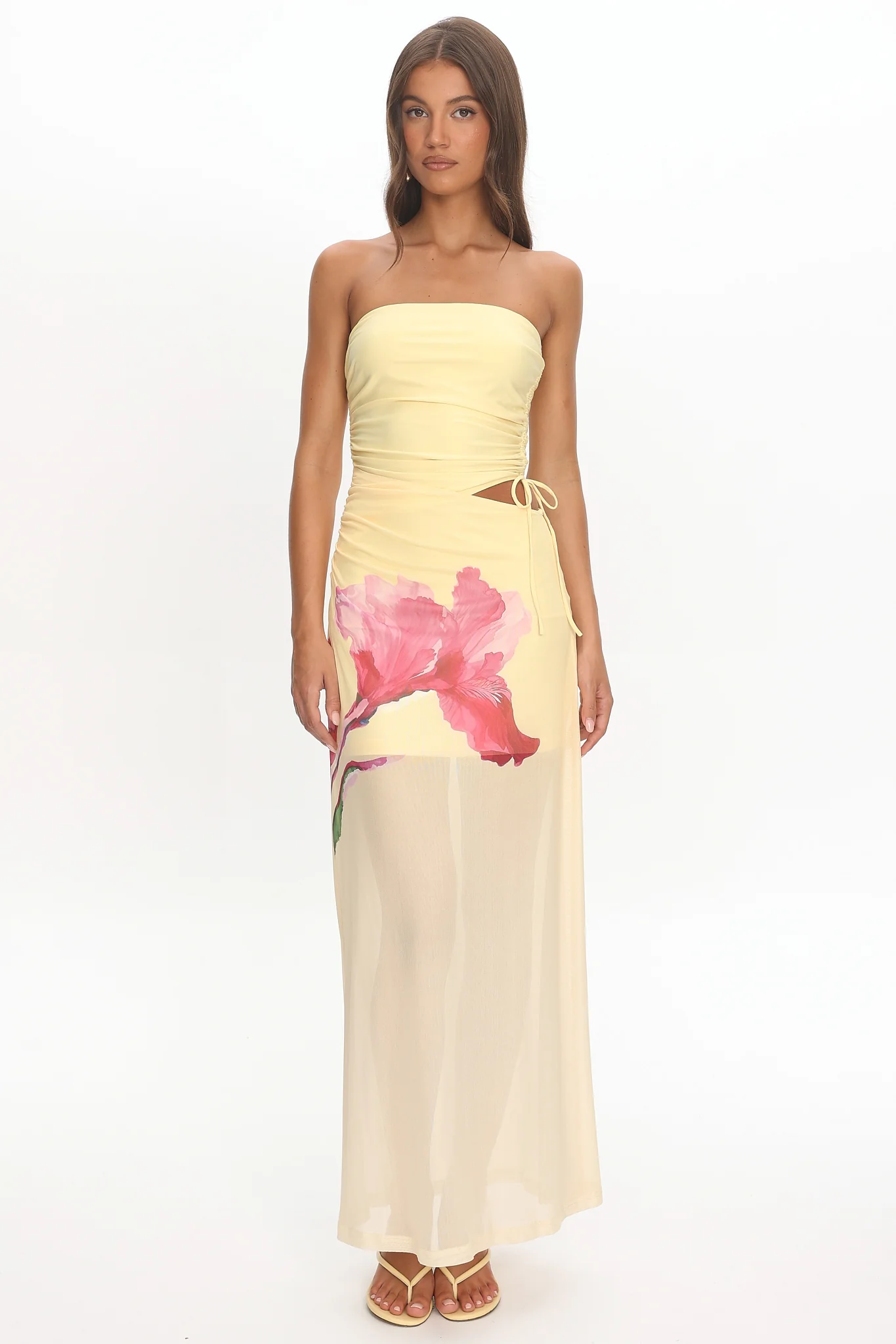 Orvieto Sheer Hem Strapless Maxi Dress Lemon - Image 5