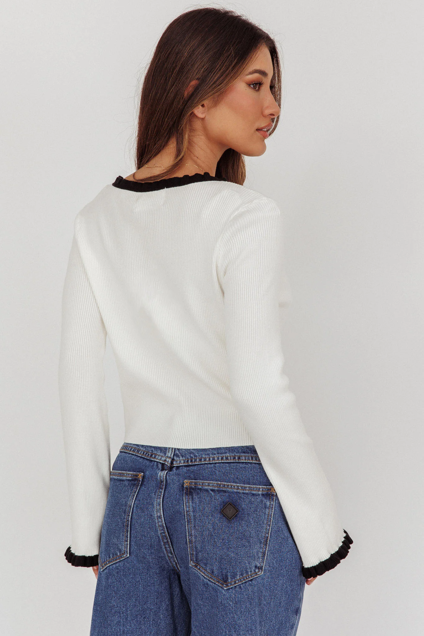 Oshan Ruffle Trim Cardigan Cream - Image 2