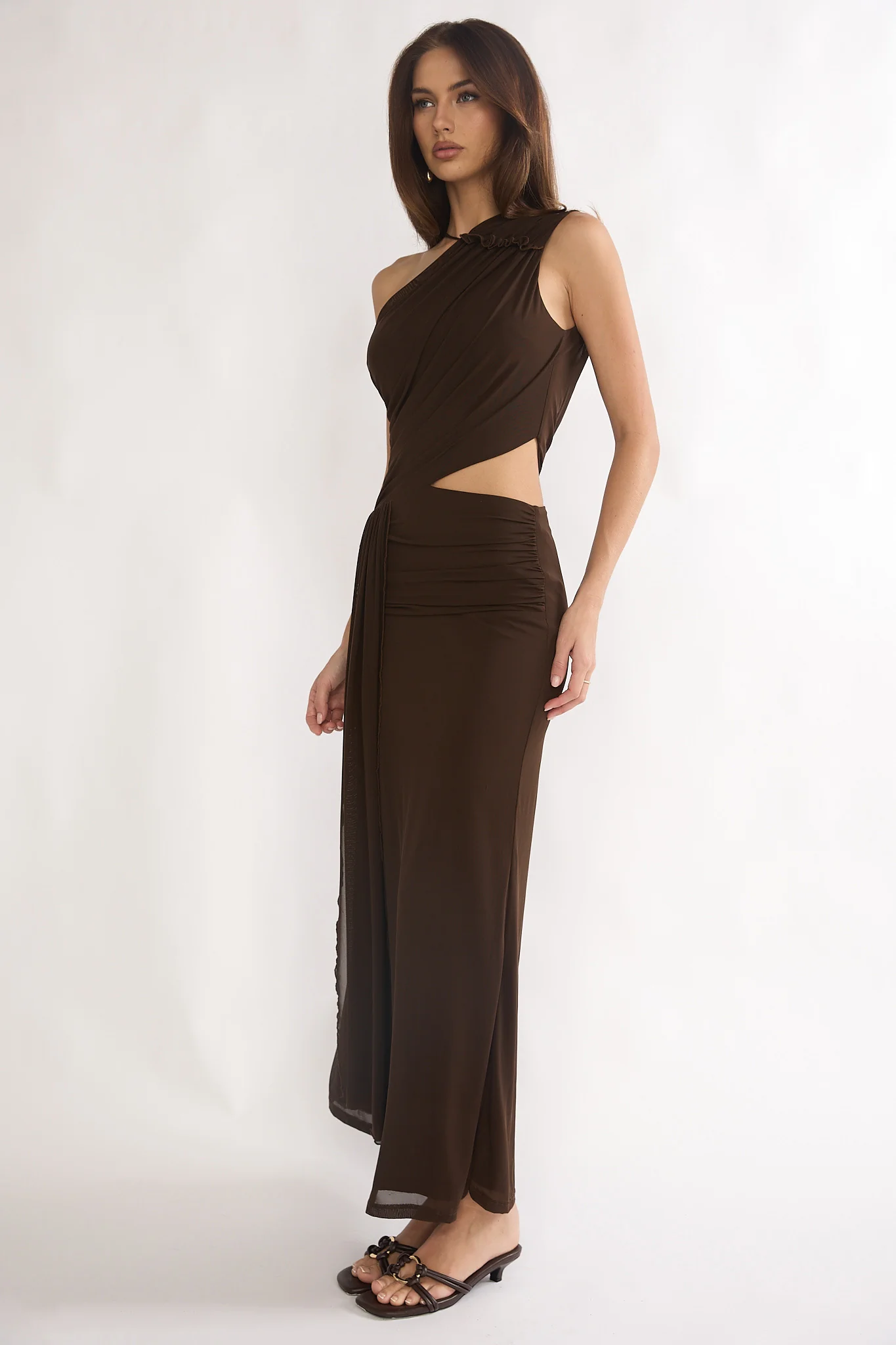 Out Loud Cut-Out Drape Maxi Dress Chocolate - Image 5