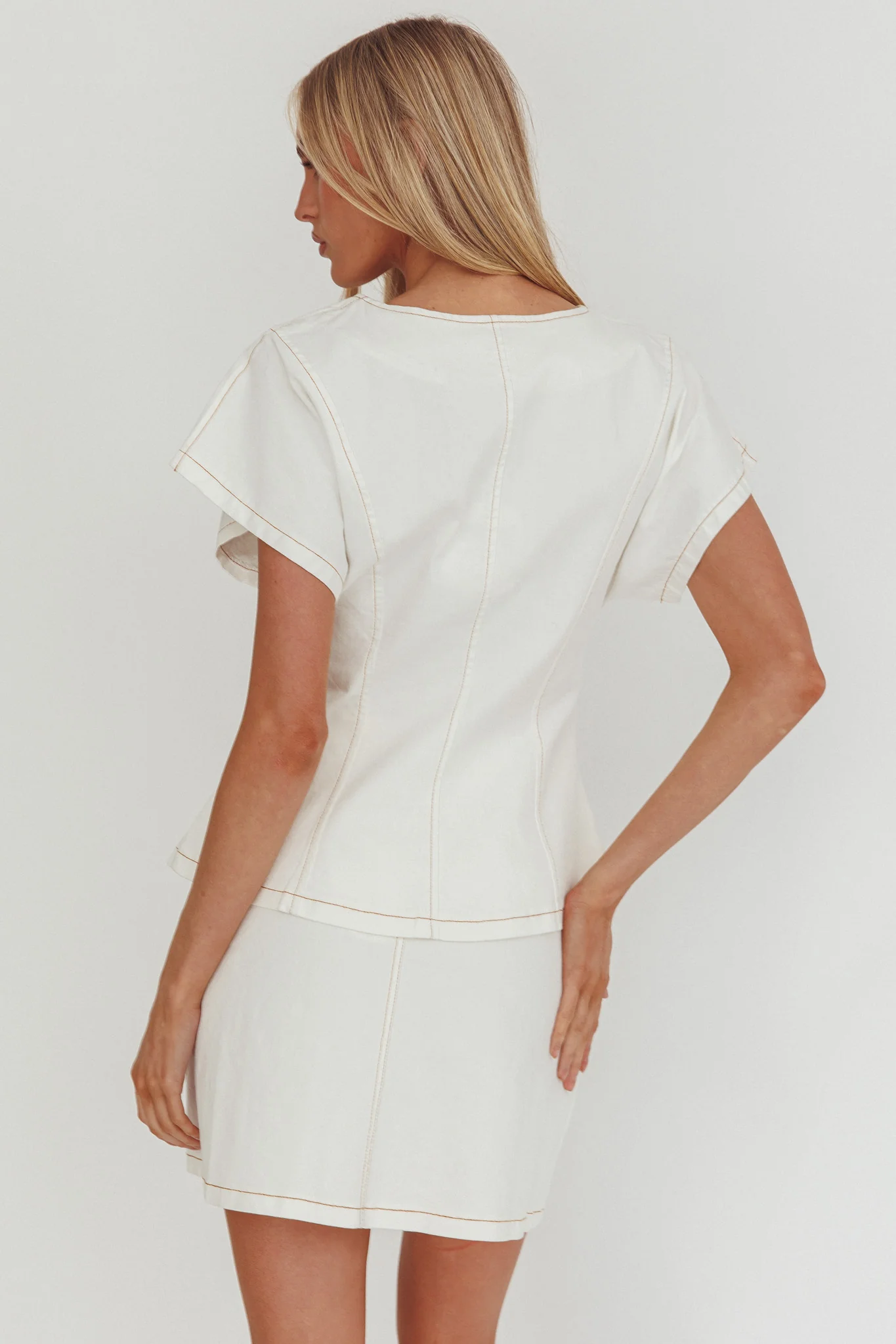 Over It Short Gold Button Mini Skirt Cream - Image 3