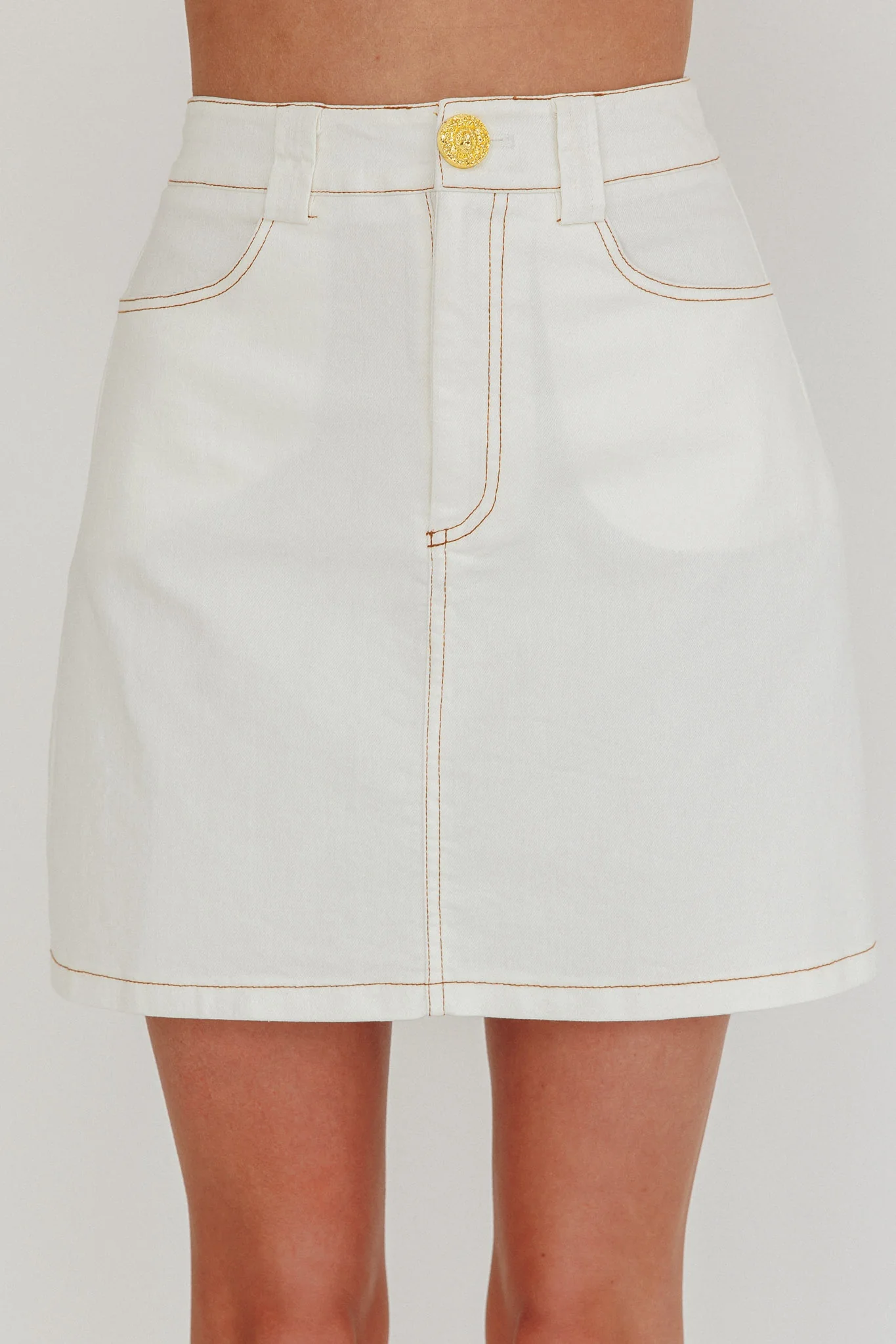 Over It Short Gold Button Mini Skirt Cream - Image 4