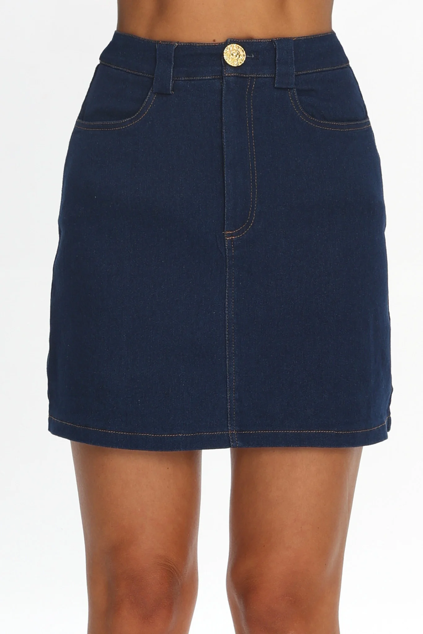 Over It Short Gold Button Mini Skirt Denim - Image 4