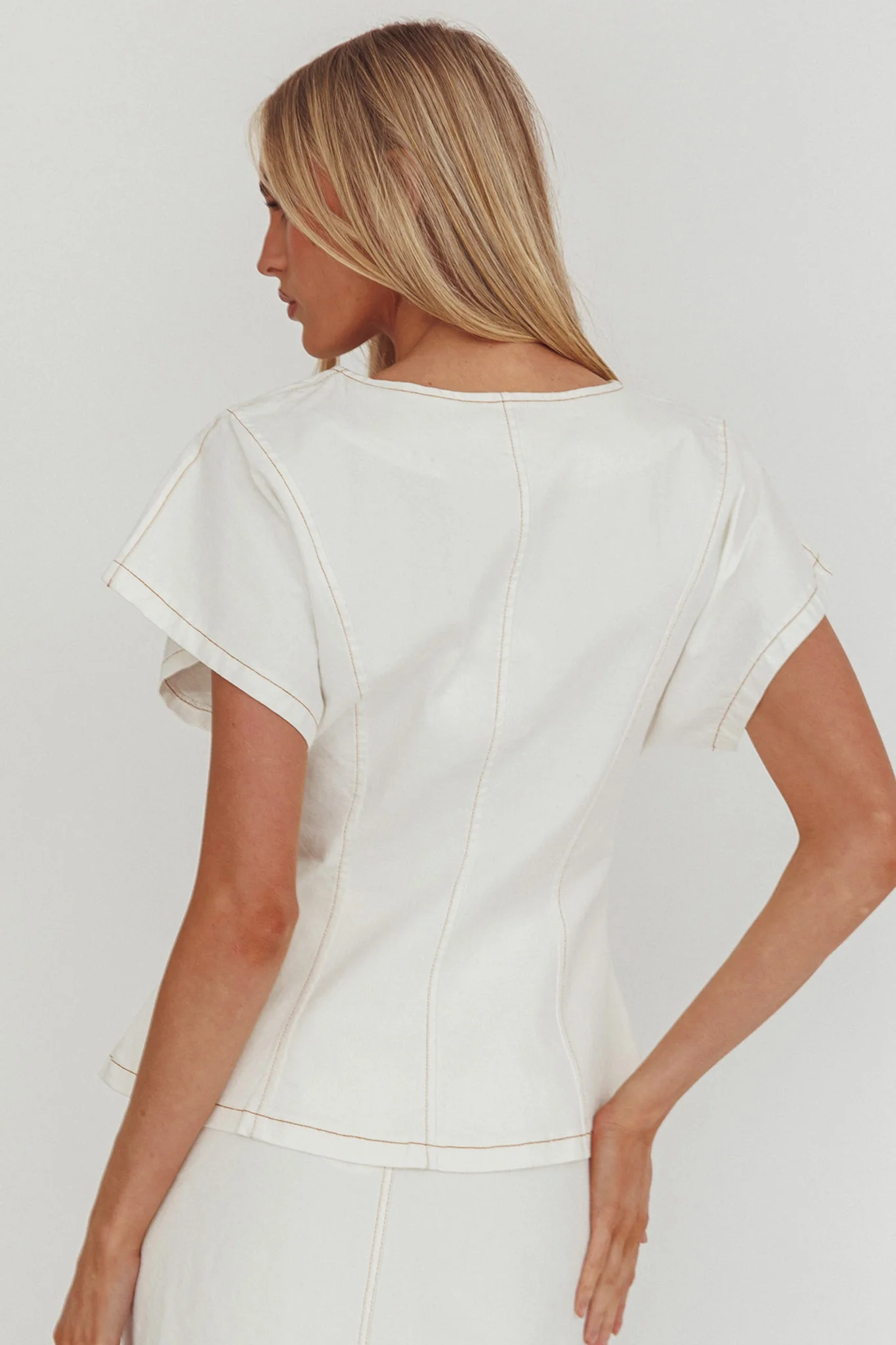 Over It Short Sleeve Button Top Cream - Image 3