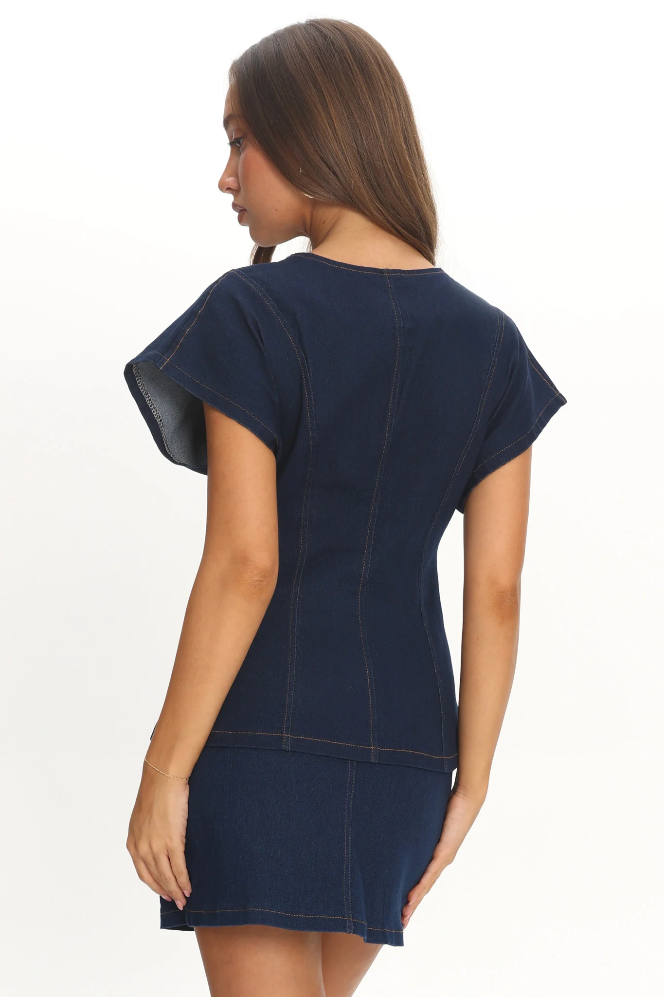 Over It Short Sleeve Button Top Denim - Image 3