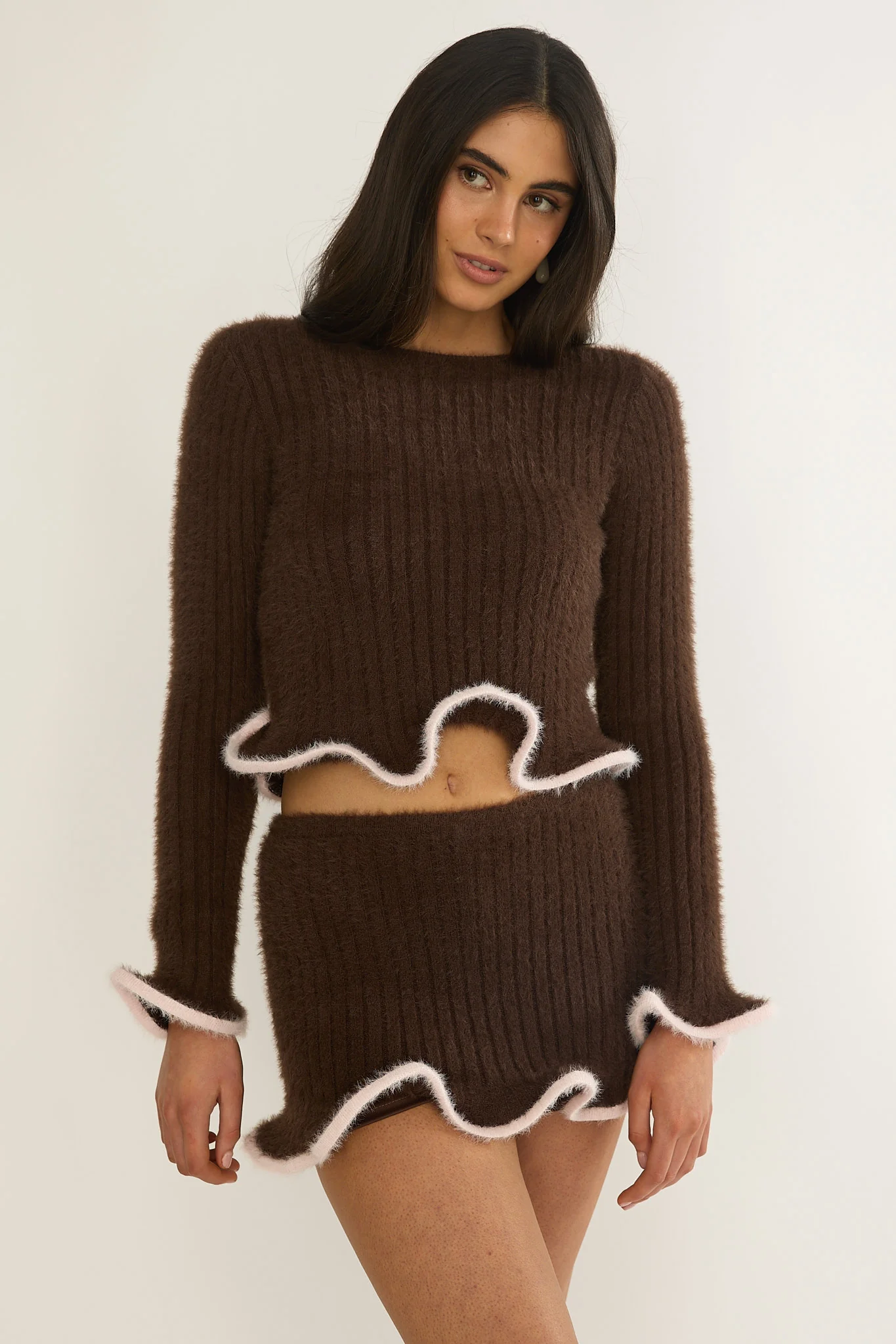 Pailin Lettuce Edge Knit Skort Brown - Image 5